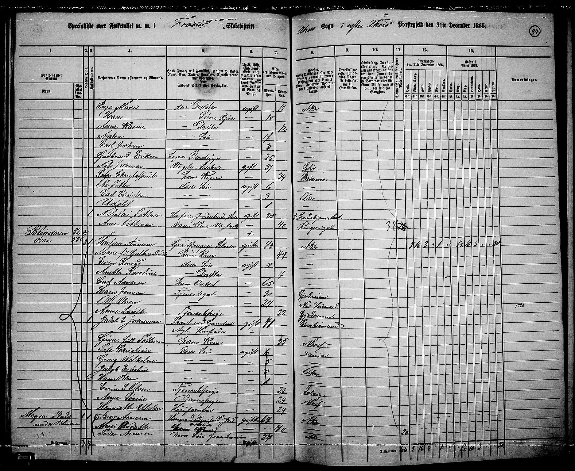 RA, 1865 census for Vestre Aker, 1865, p. 52