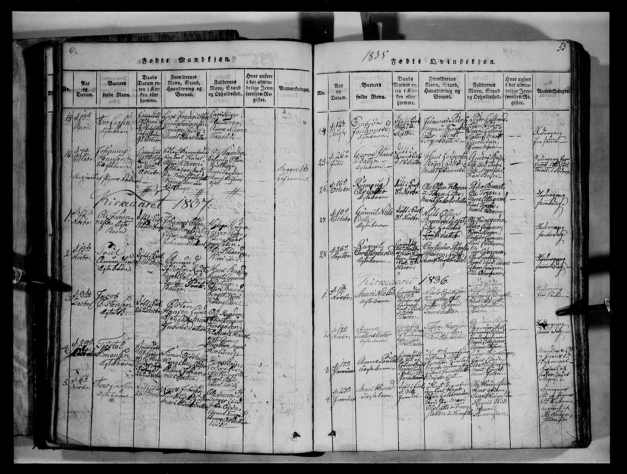 Fron prestekontor, SAH/PREST-078/H/Ha/Hab/L0004: Parish register (copy) no. 4, 1816-1850, p. 55