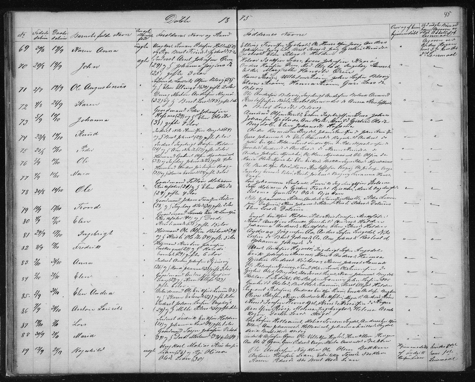 Ministerialprotokoller, klokkerbøker og fødselsregistre - Sør-Trøndelag, SAT/A-1456/630/L0503: Parish register (copy) no. 630C01, 1869-1878, p. 45