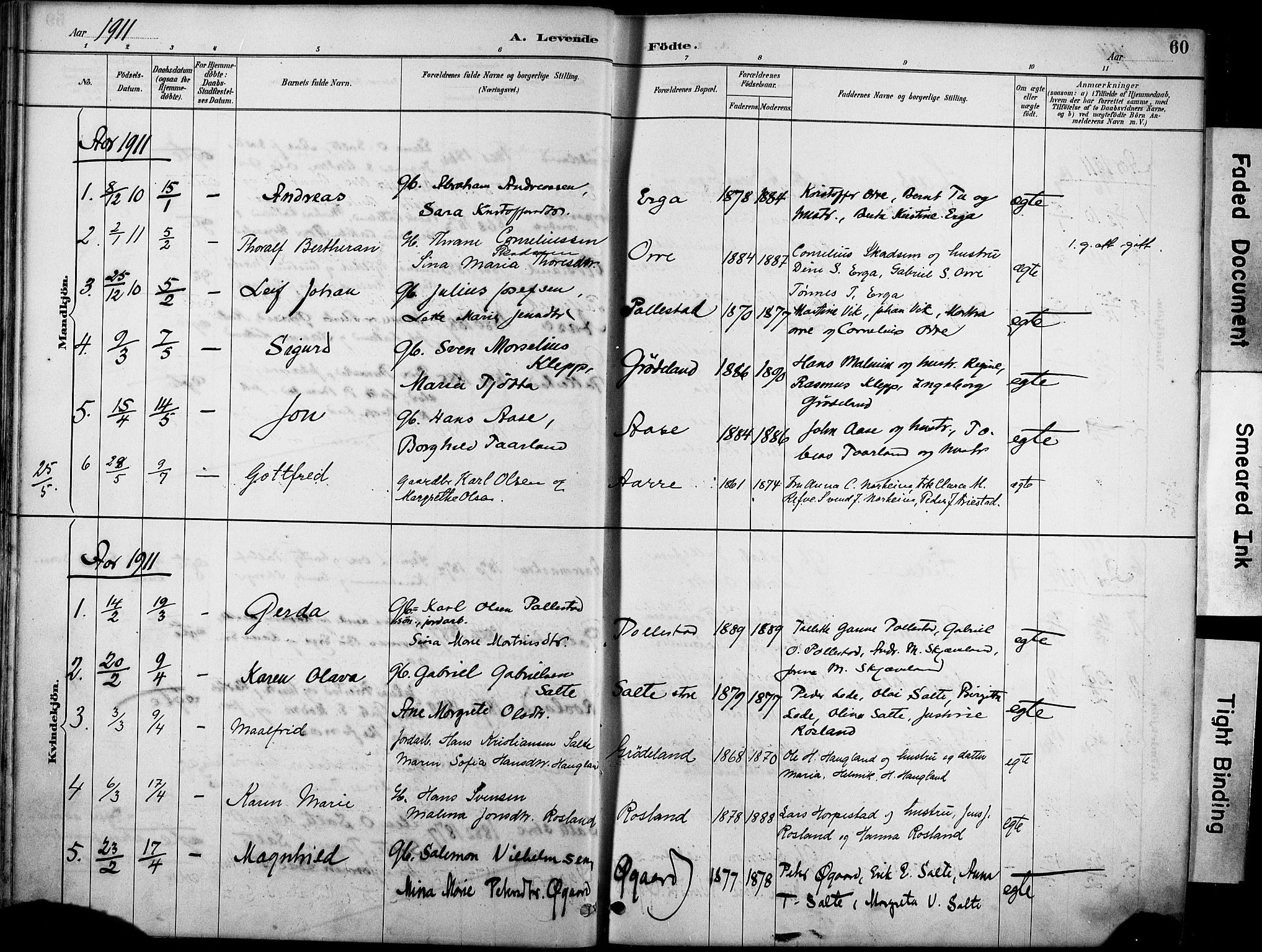 Klepp sokneprestkontor, SAST/A-101803/001/3/30BA/L0007: Parish register (official) no. A 8, 1886-1912, p. 60