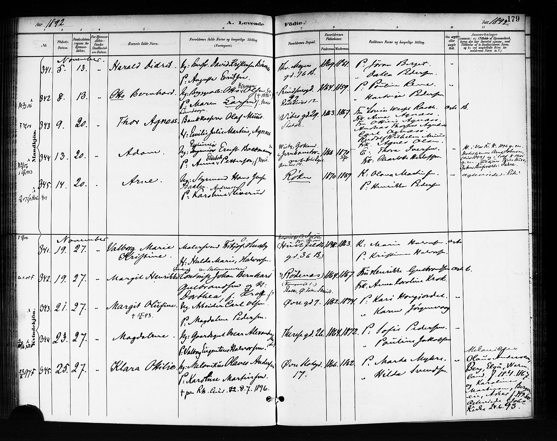 Rikshospitalet prestekontor Kirkebøker, SAO/A-10309b/F/L0008: Parish register (official) no. 8, 1890-1893, p. 179