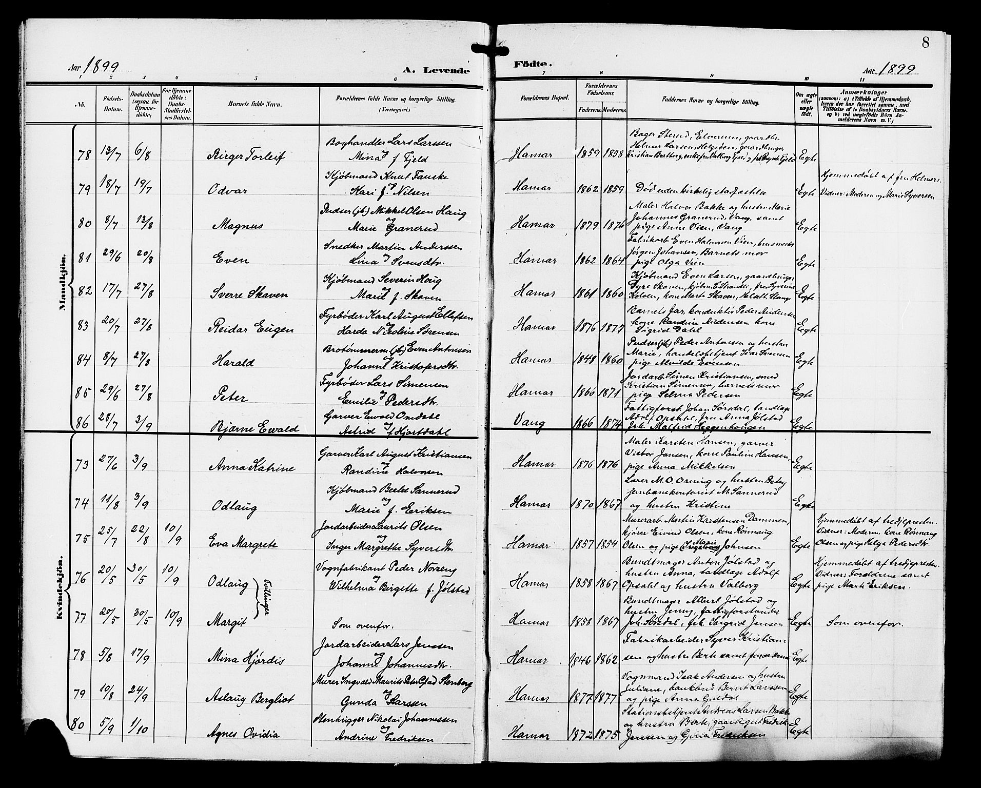 Hamar prestekontor, AV/SAH-DOMPH-002/H/Ha/Hab/L0001: Parish register (copy) no. 1, 1899-1914, p. 8