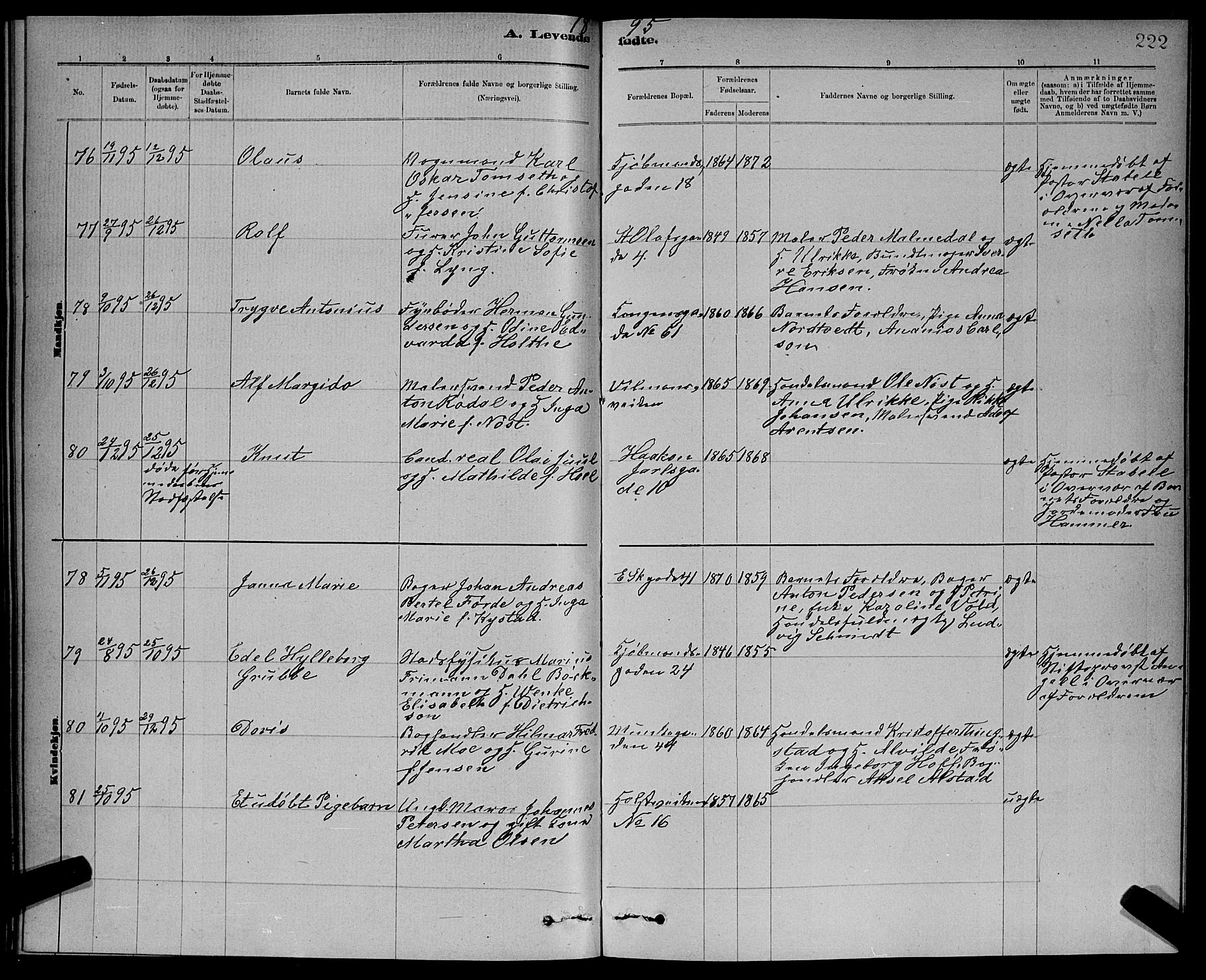 Ministerialprotokoller, klokkerbøker og fødselsregistre - Sør-Trøndelag, SAT/A-1456/601/L0092: Parish register (copy) no. 601C10, 1884-1897, p. 222