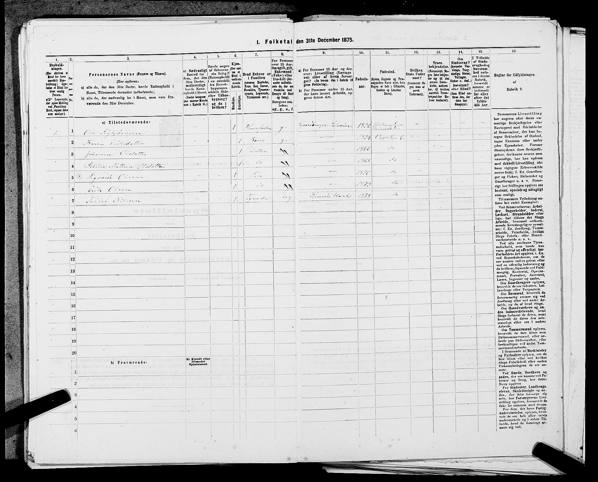 SAST, 1875 census for 1116L Eigersund/Eigersund og Ogna, 1875, p. 1222