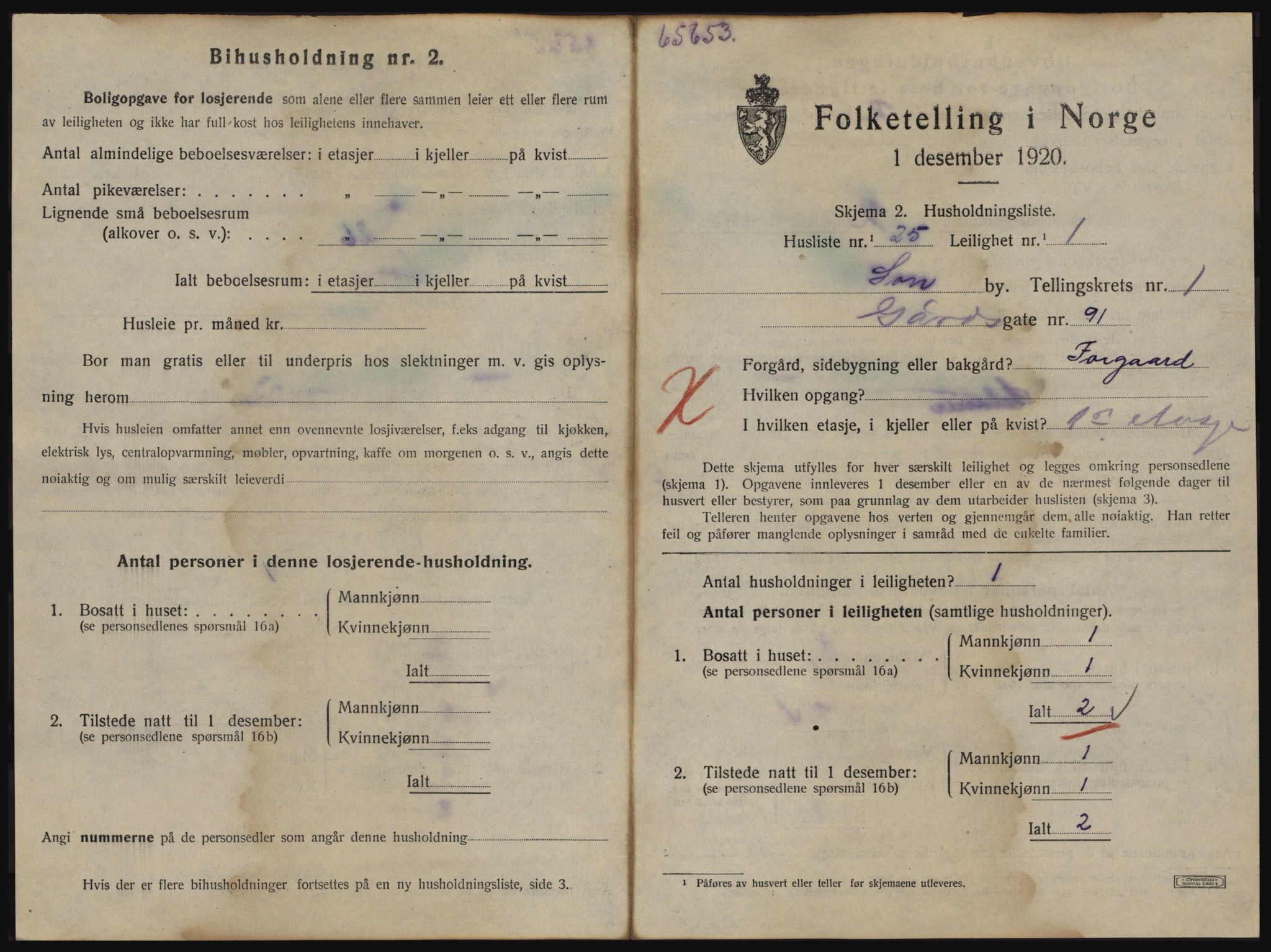 SAO, 1920 census for Son, 1920, p. 288