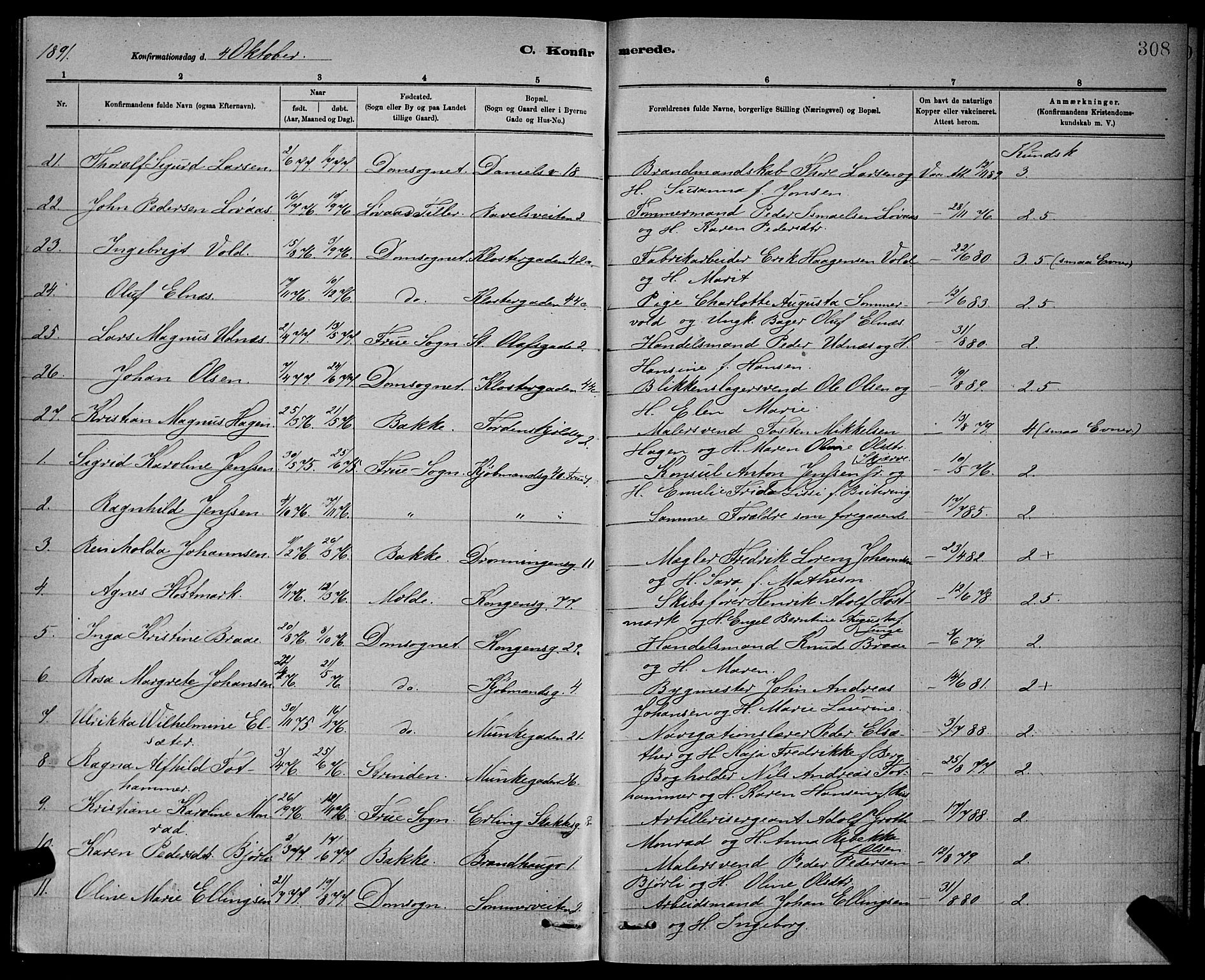 Ministerialprotokoller, klokkerbøker og fødselsregistre - Sør-Trøndelag, AV/SAT-A-1456/601/L0092: Parish register (copy) no. 601C10, 1884-1897, p. 308