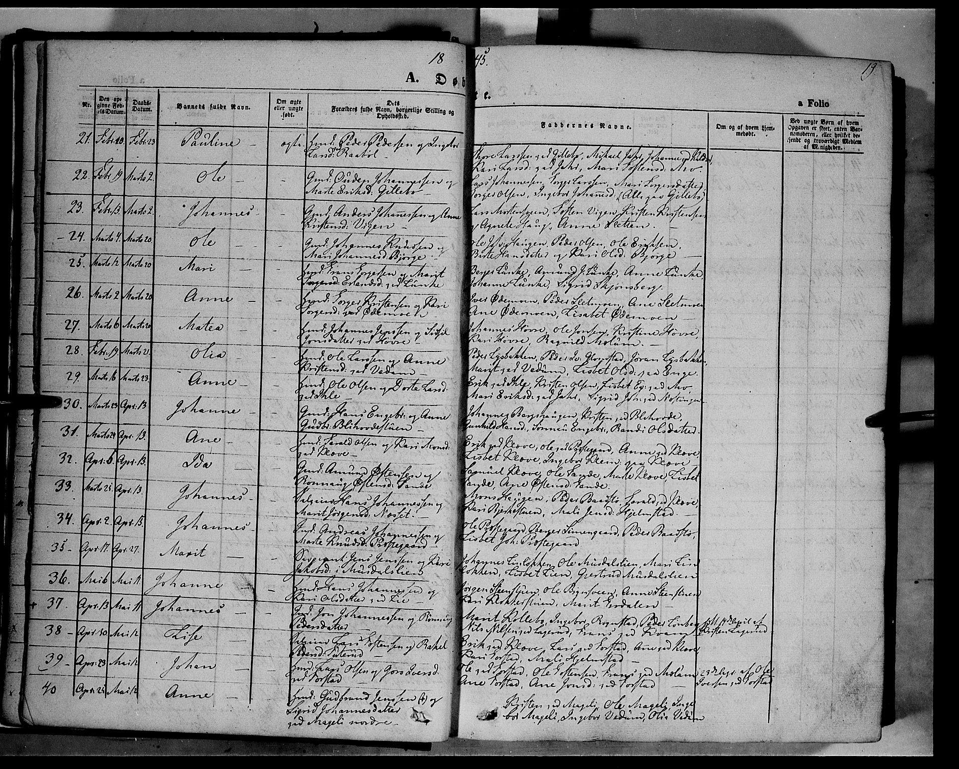 Øyer prestekontor, AV/SAH-PREST-084/H/Ha/Haa/L0005: Parish register (official) no. 5, 1842-1857, p. 19