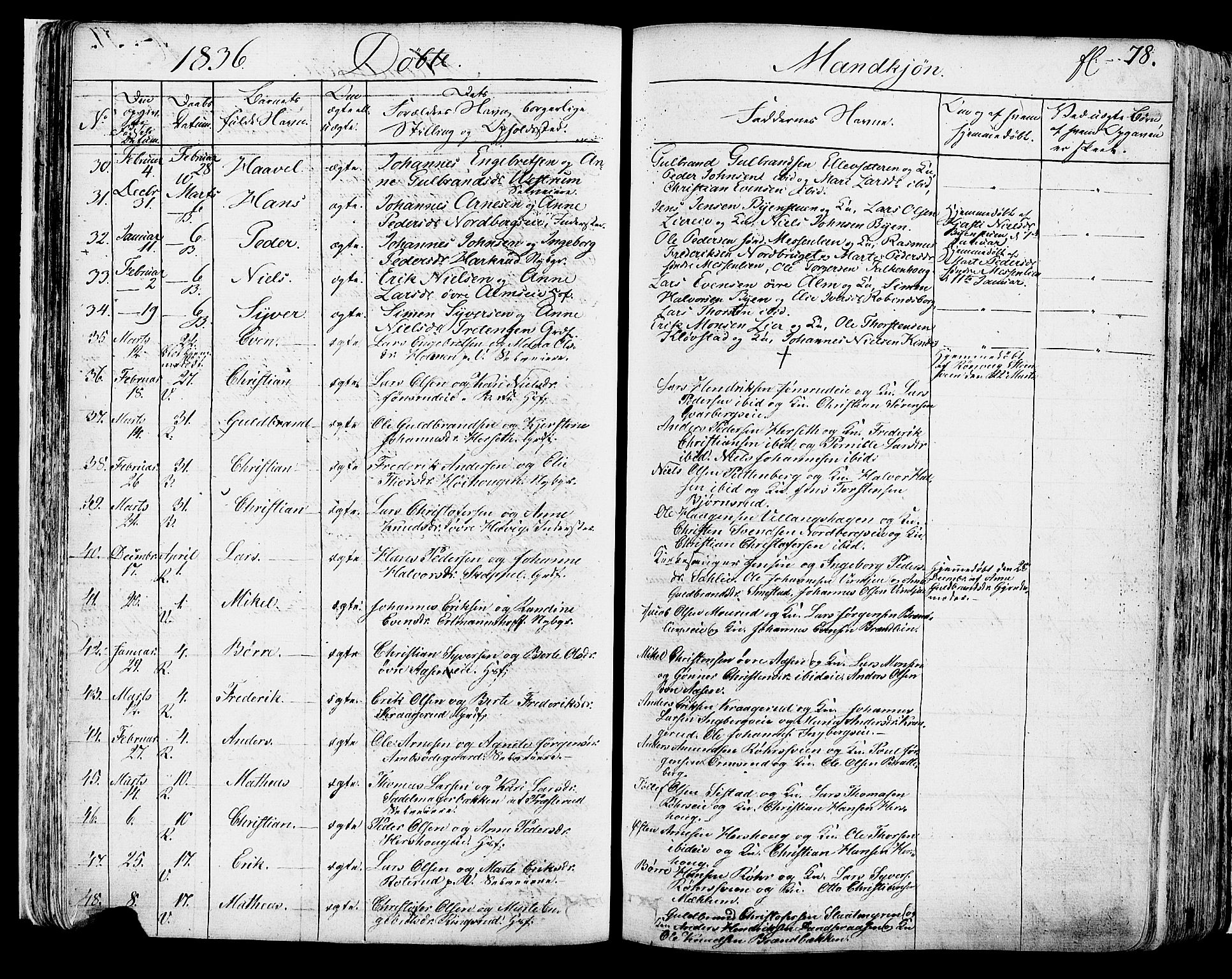 Ringsaker prestekontor, AV/SAH-PREST-014/K/Ka/L0007: Parish register (official) no. 7A, 1826-1837, p. 78