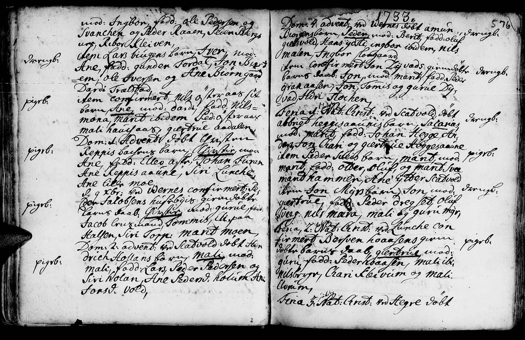Ministerialprotokoller, klokkerbøker og fødselsregistre - Nord-Trøndelag, SAT/A-1458/709/L0055: Parish register (official) no. 709A03, 1730-1739, p. 575-576