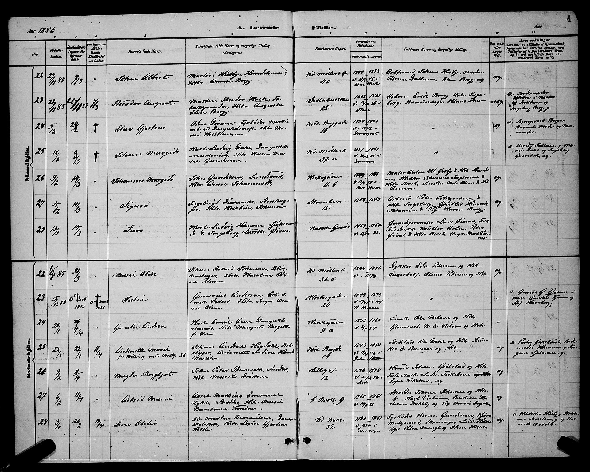 Ministerialprotokoller, klokkerbøker og fødselsregistre - Sør-Trøndelag, SAT/A-1456/604/L0222: Parish register (copy) no. 604C05, 1886-1895, p. 4