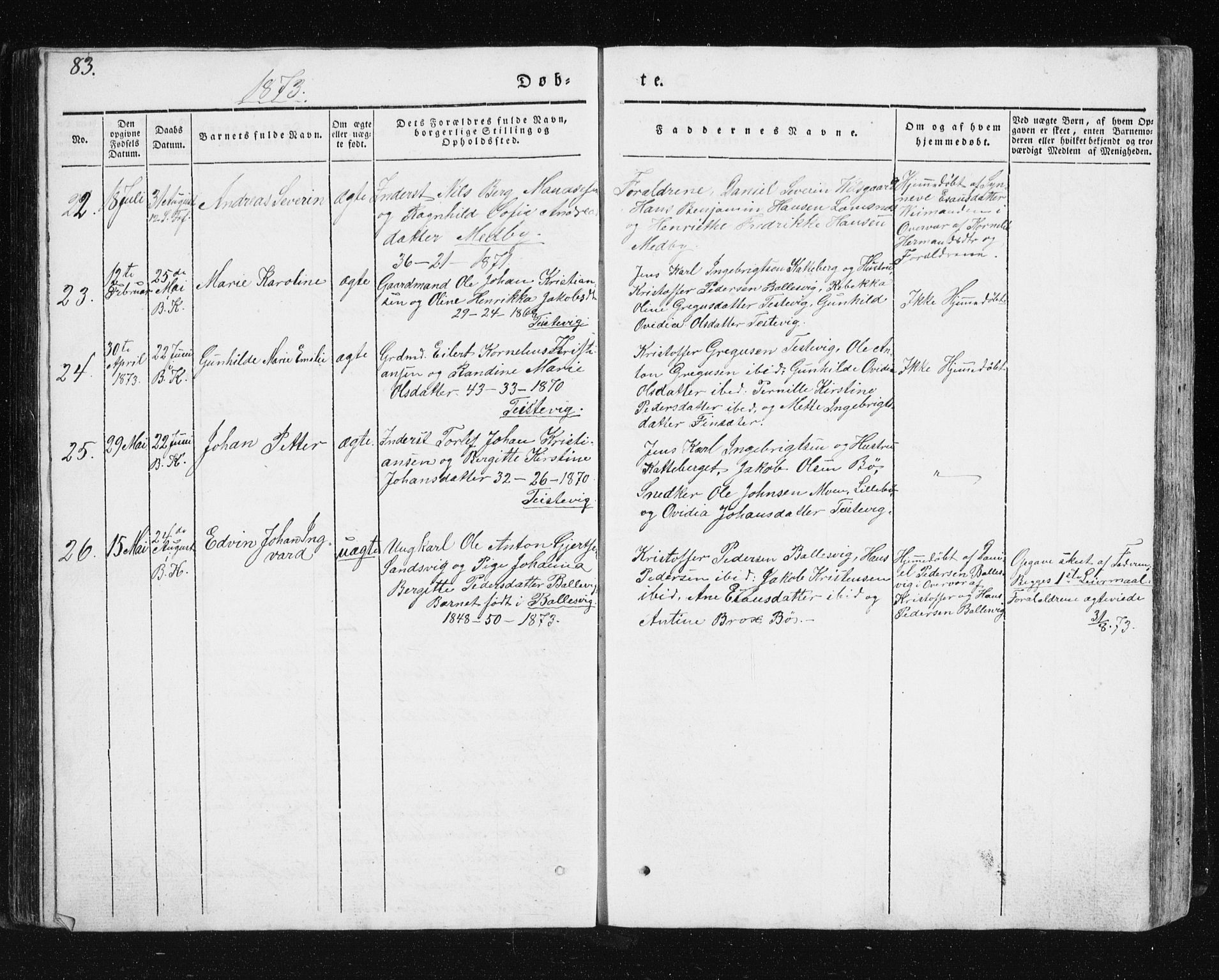 Berg sokneprestkontor, AV/SATØ-S-1318/G/Ga/Gab/L0011klokker: Parish register (copy) no. 11, 1833-1878, p. 83