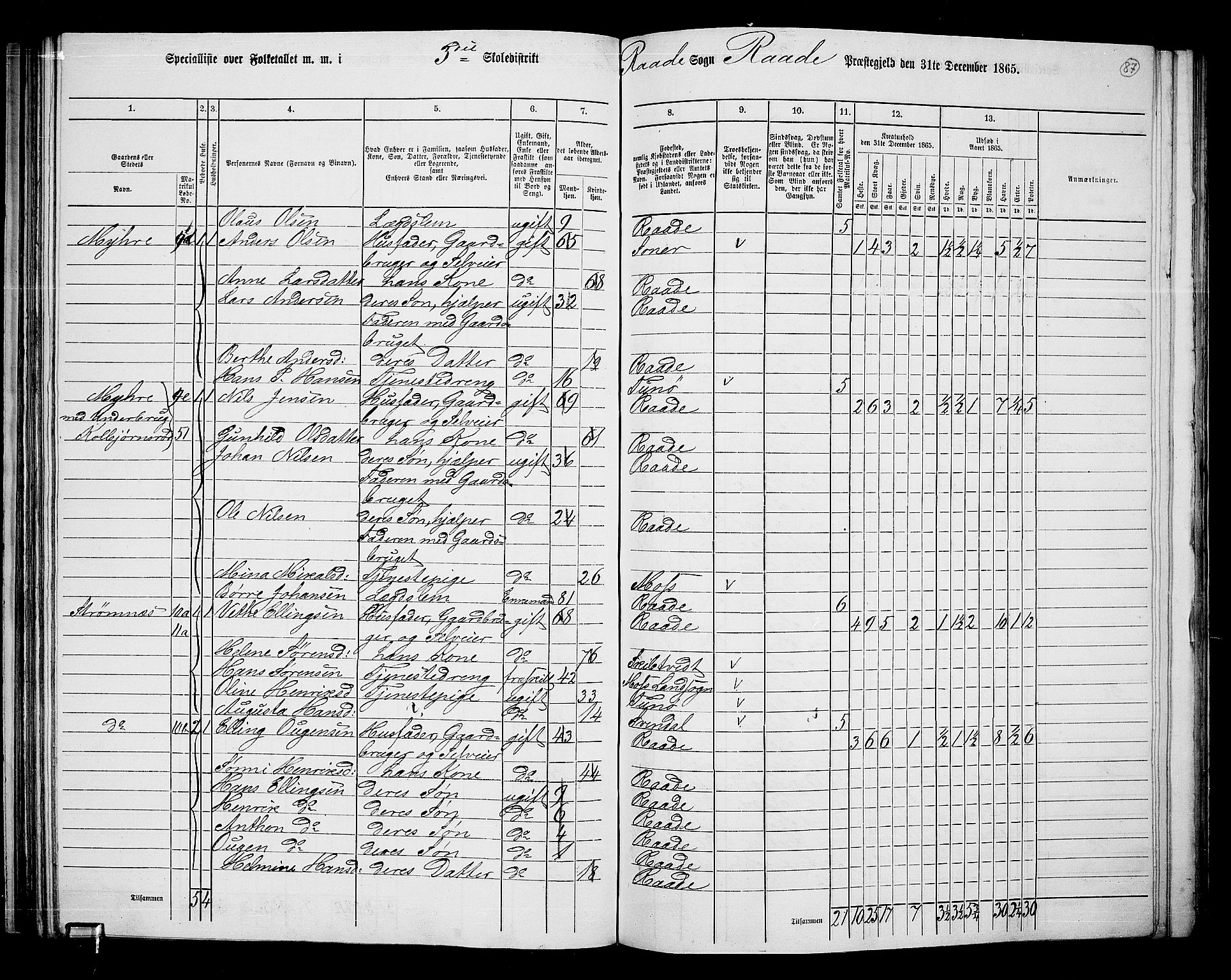 RA, 1865 census for Råde, 1865, p. 79