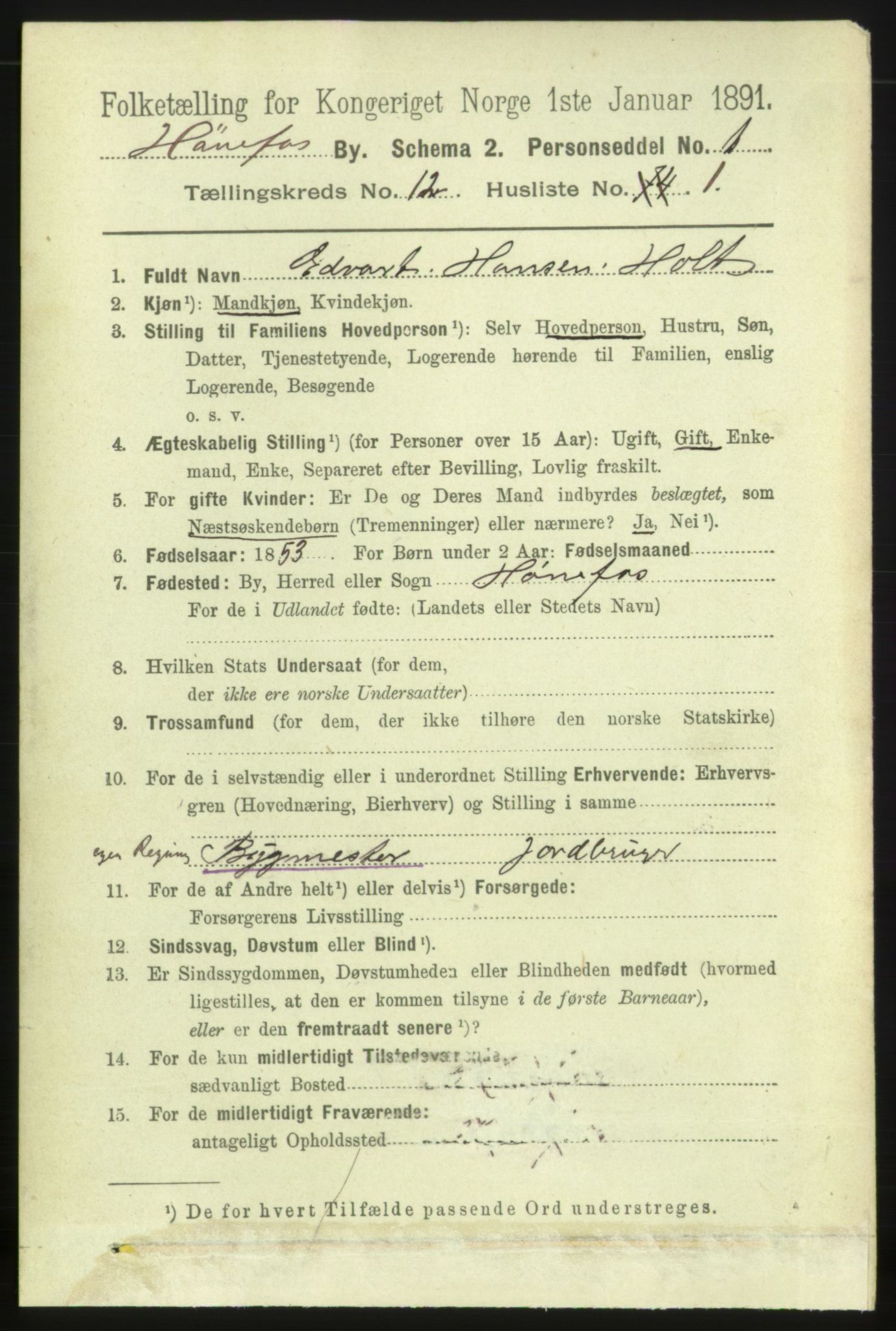 RA, 1891 census for 0601 Hønefoss, 1891, p. 1544