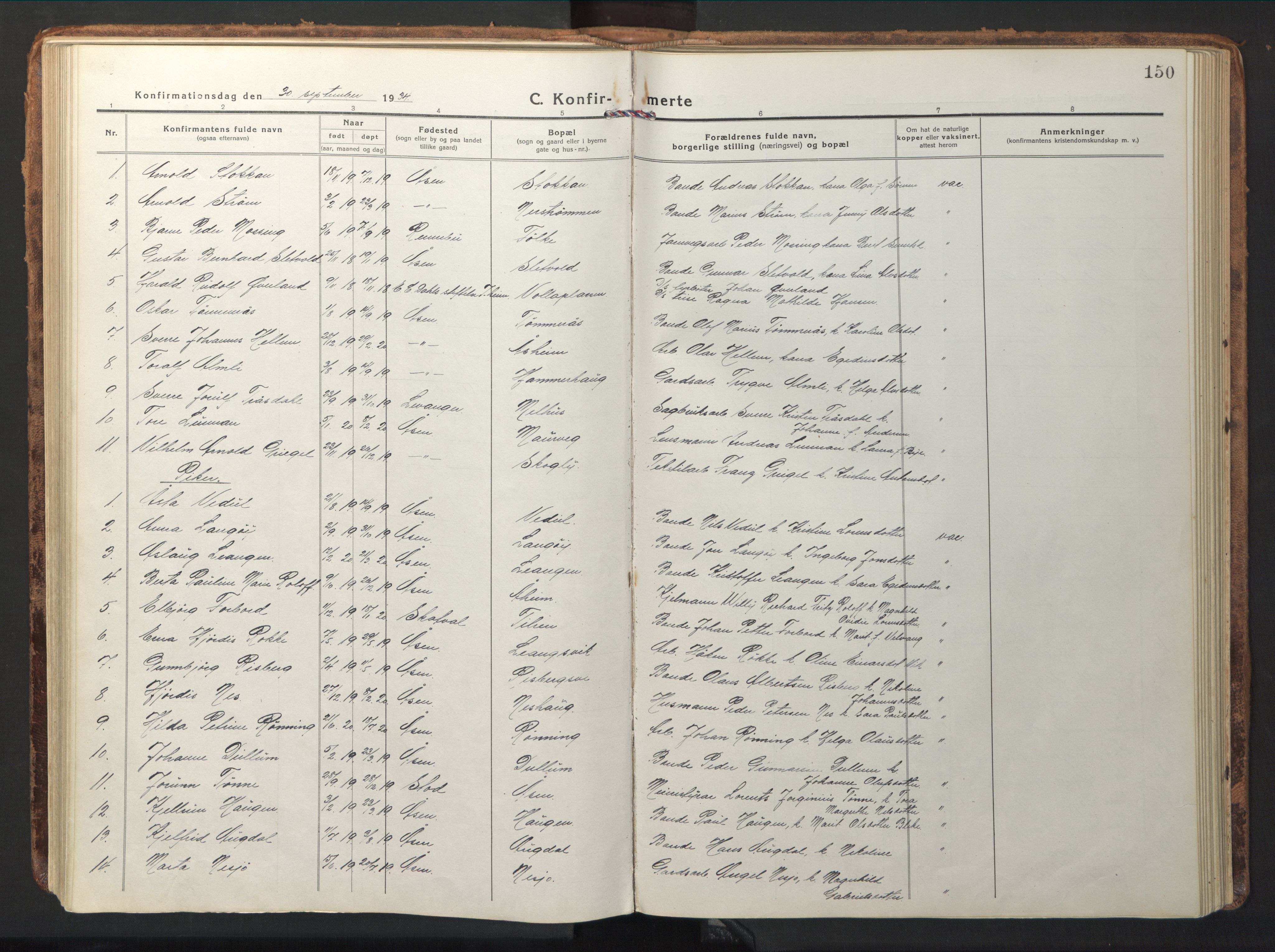 Ministerialprotokoller, klokkerbøker og fødselsregistre - Nord-Trøndelag, AV/SAT-A-1458/714/L0136: Parish register (copy) no. 714C05, 1918-1957, p. 150