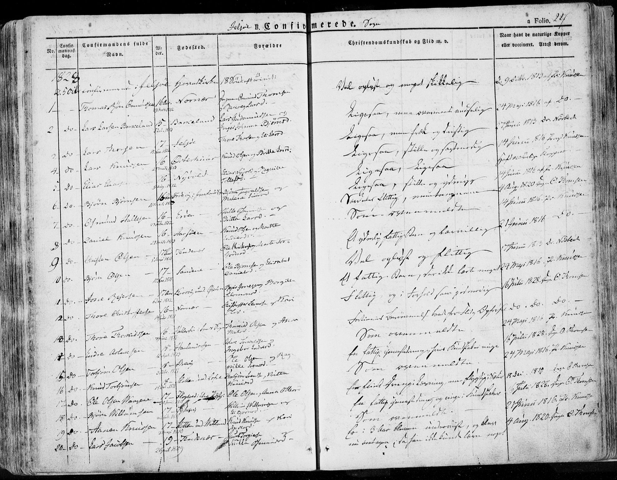 Jelsa sokneprestkontor, SAST/A-101842/01/IV: Parish register (official) no. A 6.1, 1828-1853, p. 287