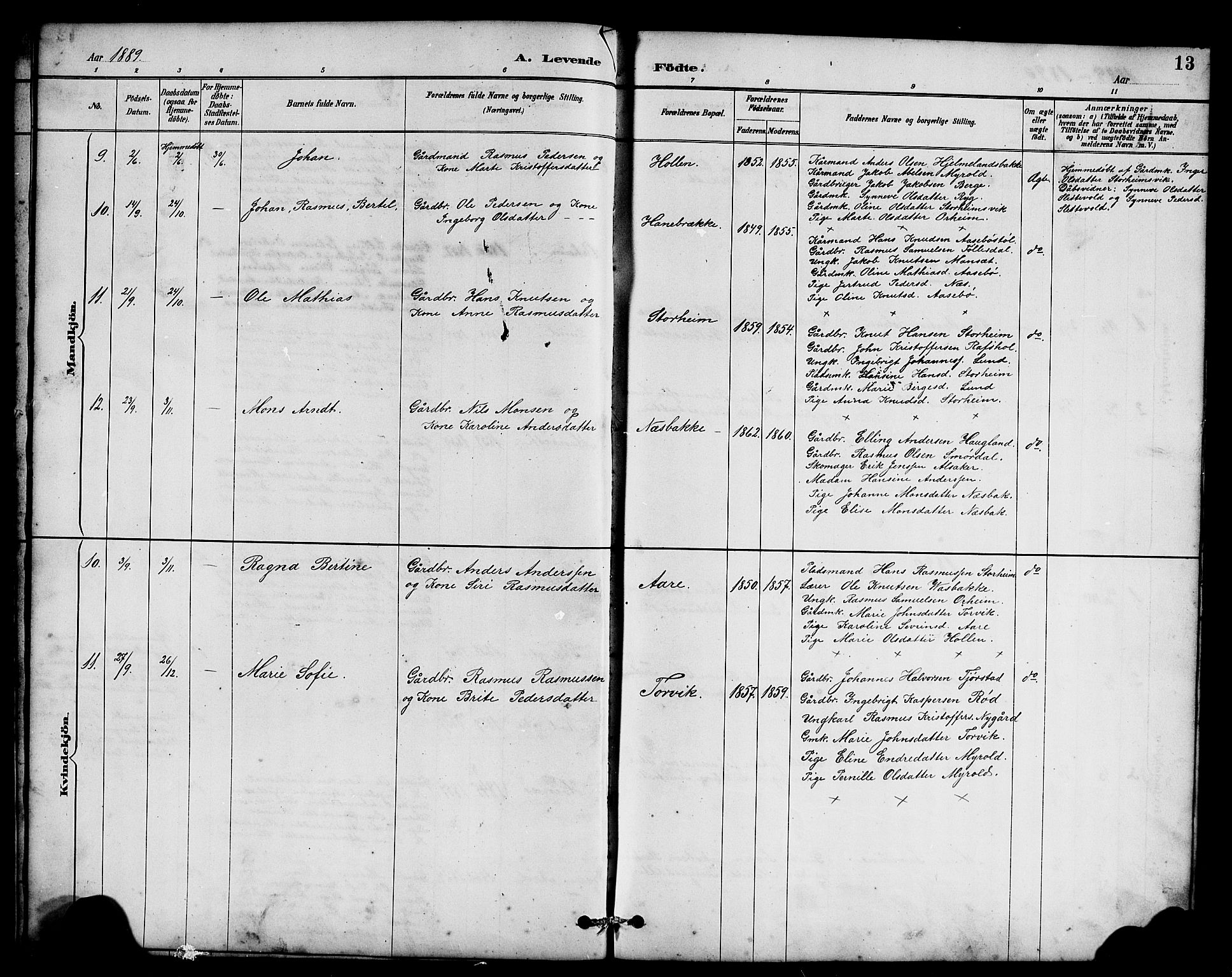 Eid sokneprestembete, AV/SAB-A-82301/H/Hab/Habc/L0002: Parish register (copy) no. C 2, 1887-1906, p. 13