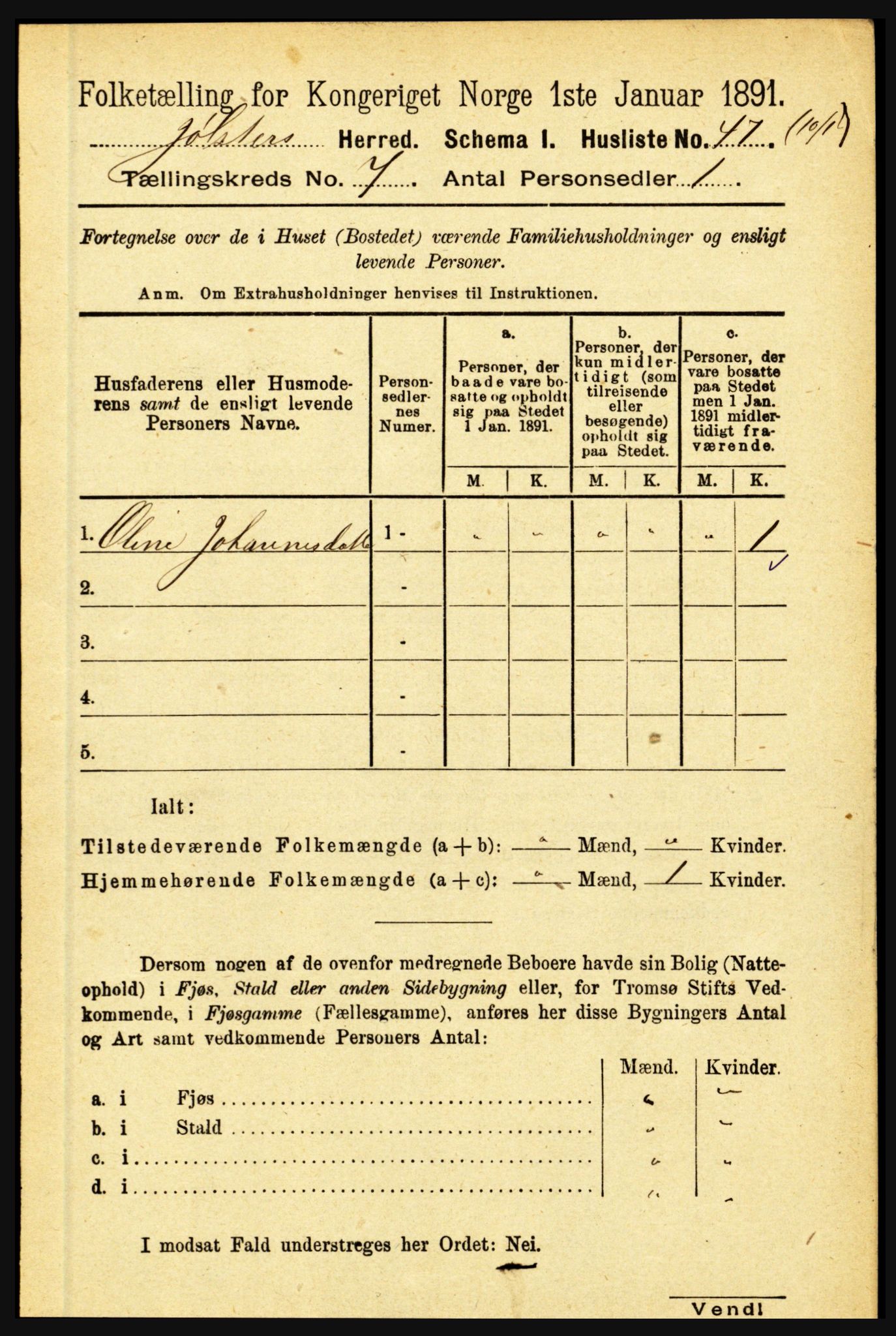 RA, 1891 census for 1431 Jølster, 1891, p. 2452