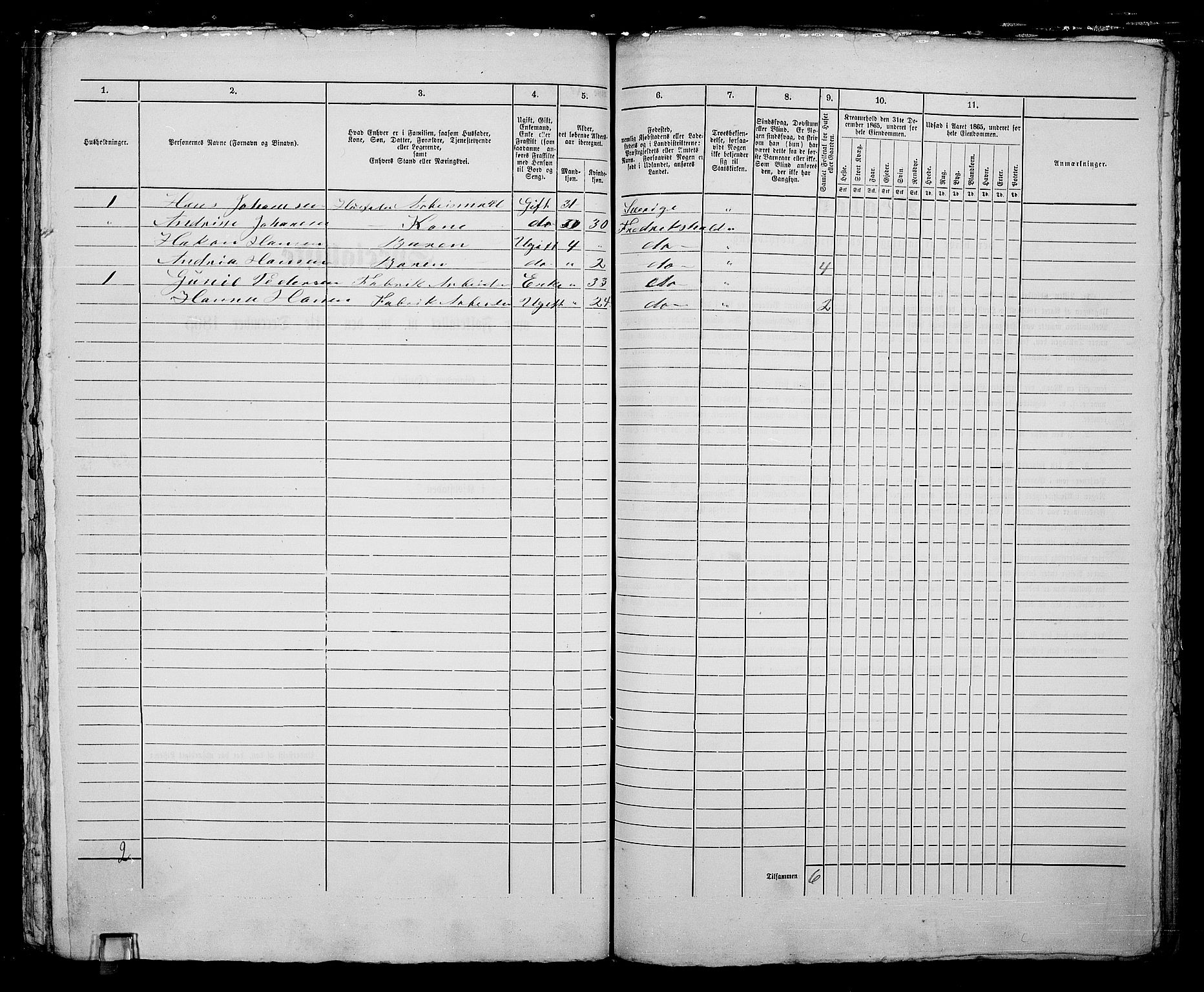 RA, 1865 census for Fredrikshald, 1865, p. 1221