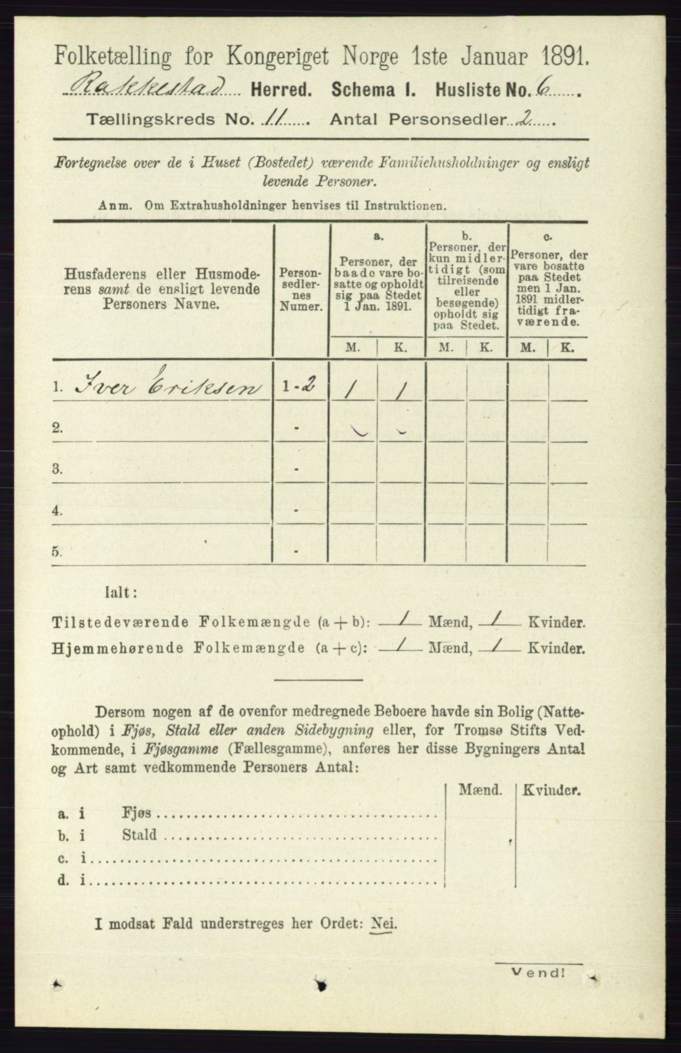 RA, 1891 census for 0128 Rakkestad, 1891, p. 5084