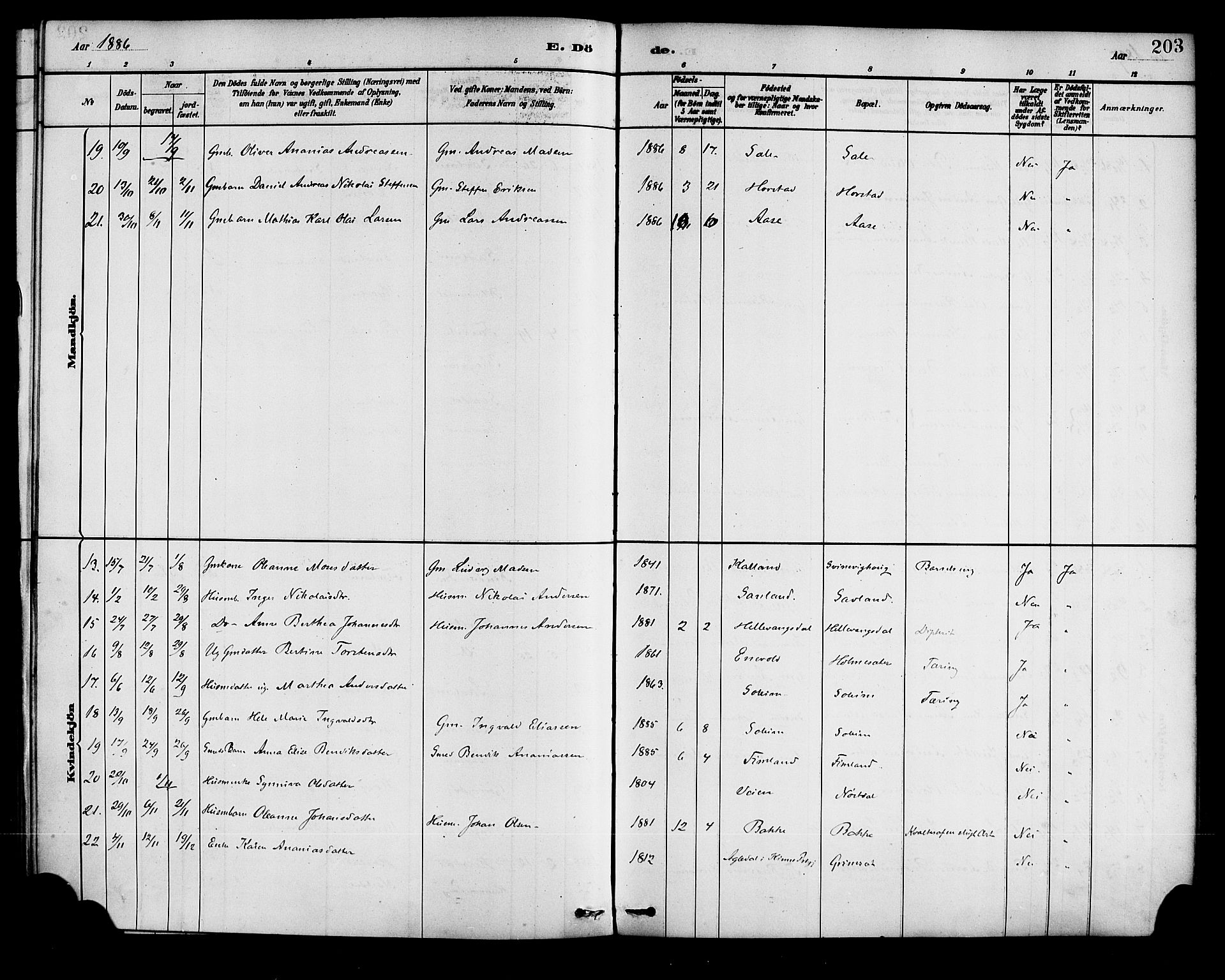 Førde sokneprestembete, SAB/A-79901/H/Haa/Haad/L0001: Parish register (official) no. D 1, 1881-1898, p. 203