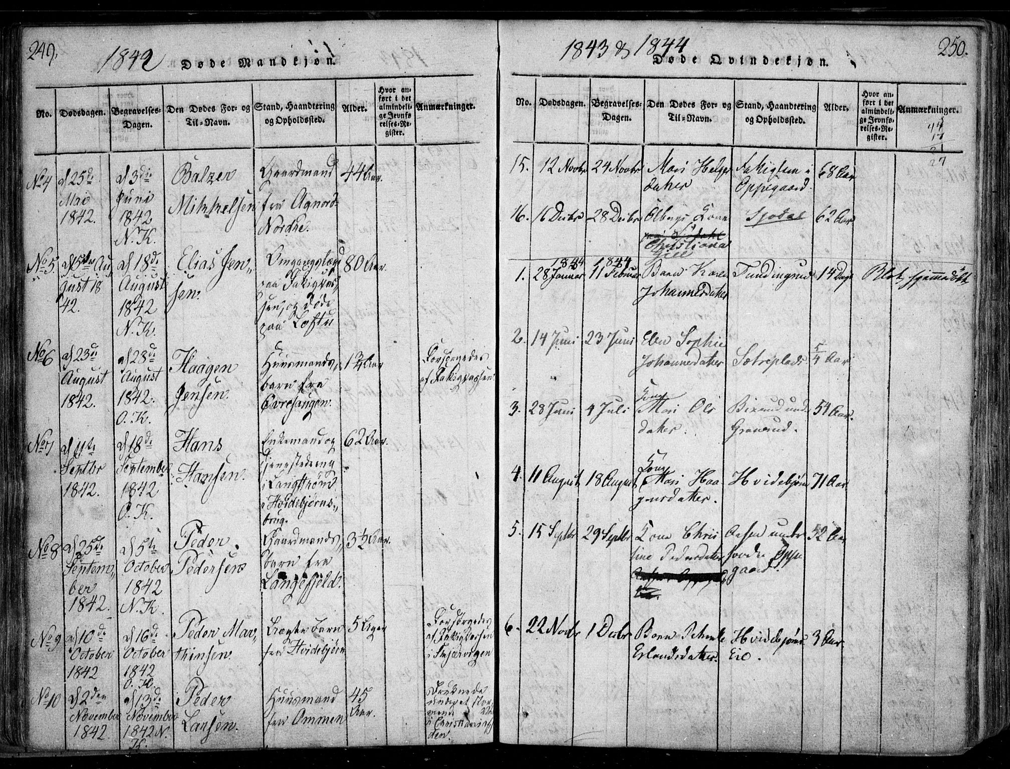 Nesodden prestekontor Kirkebøker, SAO/A-10013/F/Fa/L0006: Parish register (official) no. I 6, 1814-1847, p. 249-250