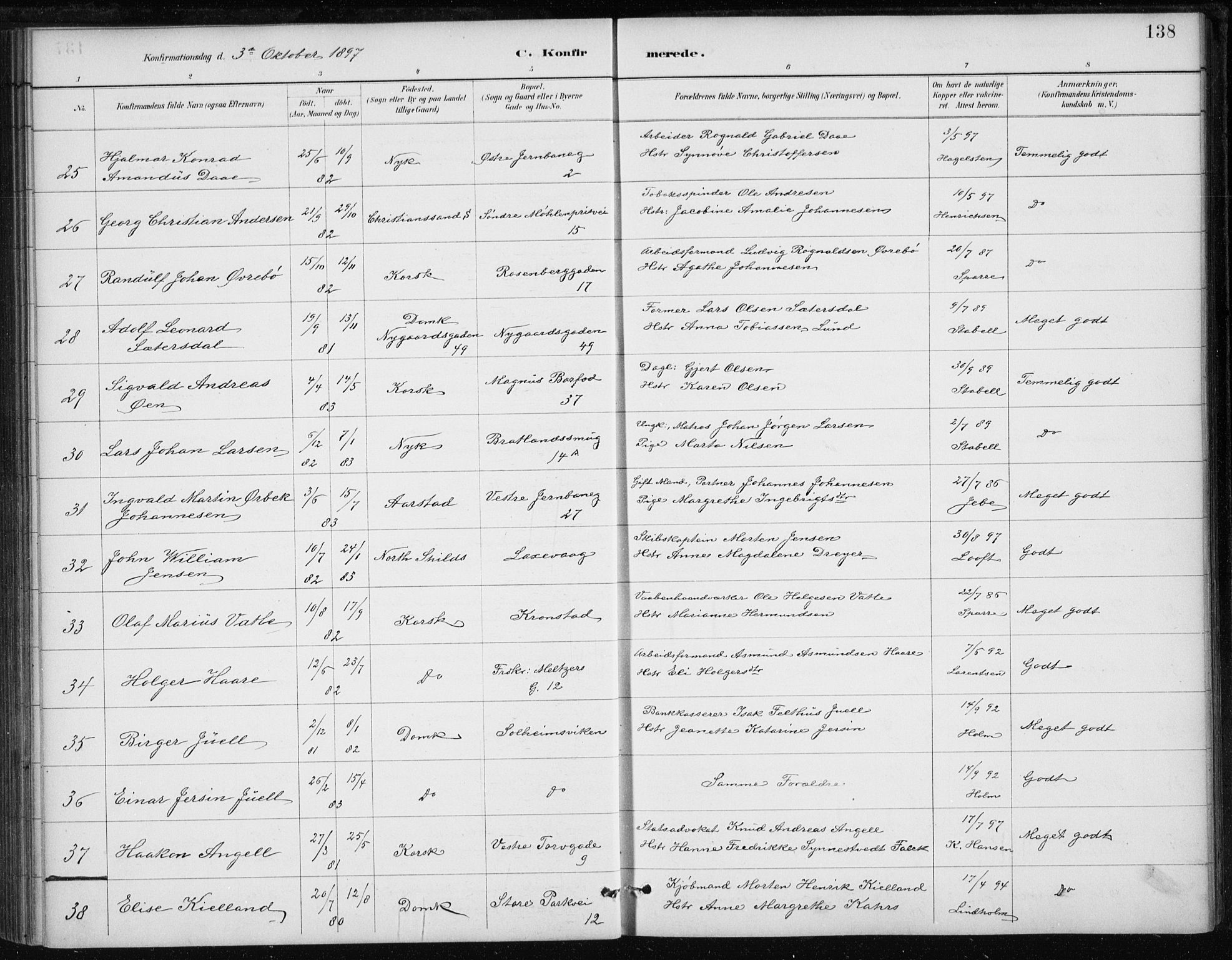 Johanneskirken sokneprestembete, AV/SAB-A-76001/H/Haa/L0008: Parish register (official) no. C 1, 1885-1907, p. 138