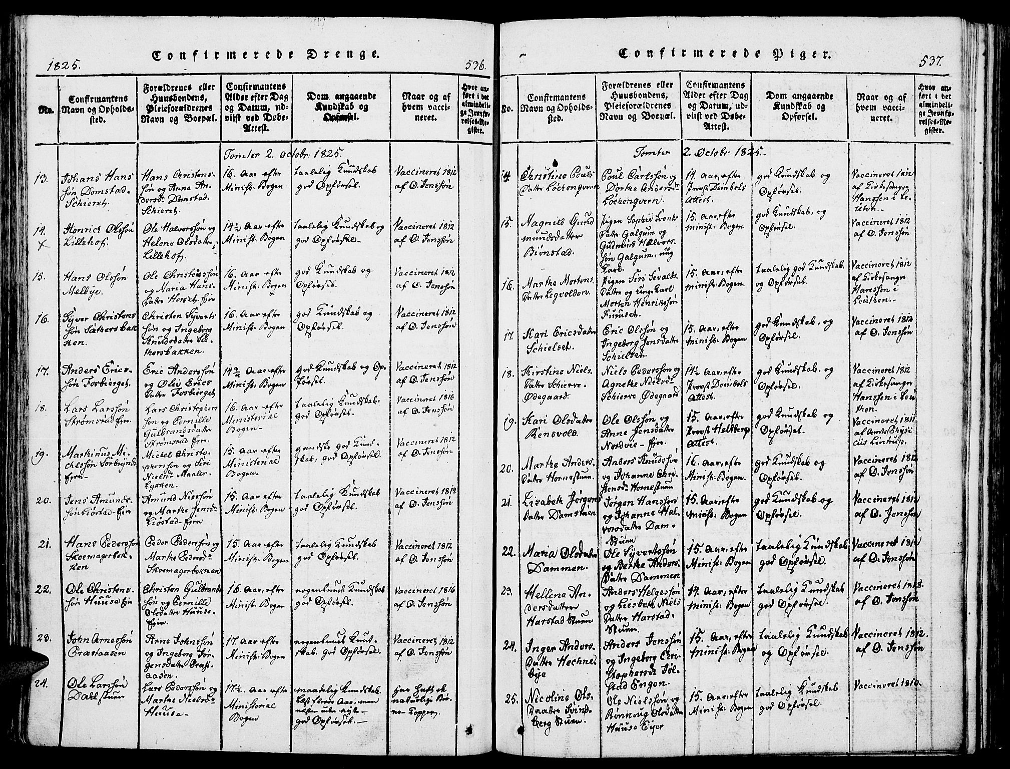 Romedal prestekontor, SAH/PREST-004/K/L0002: Parish register (official) no. 2, 1814-1828, p. 536-537