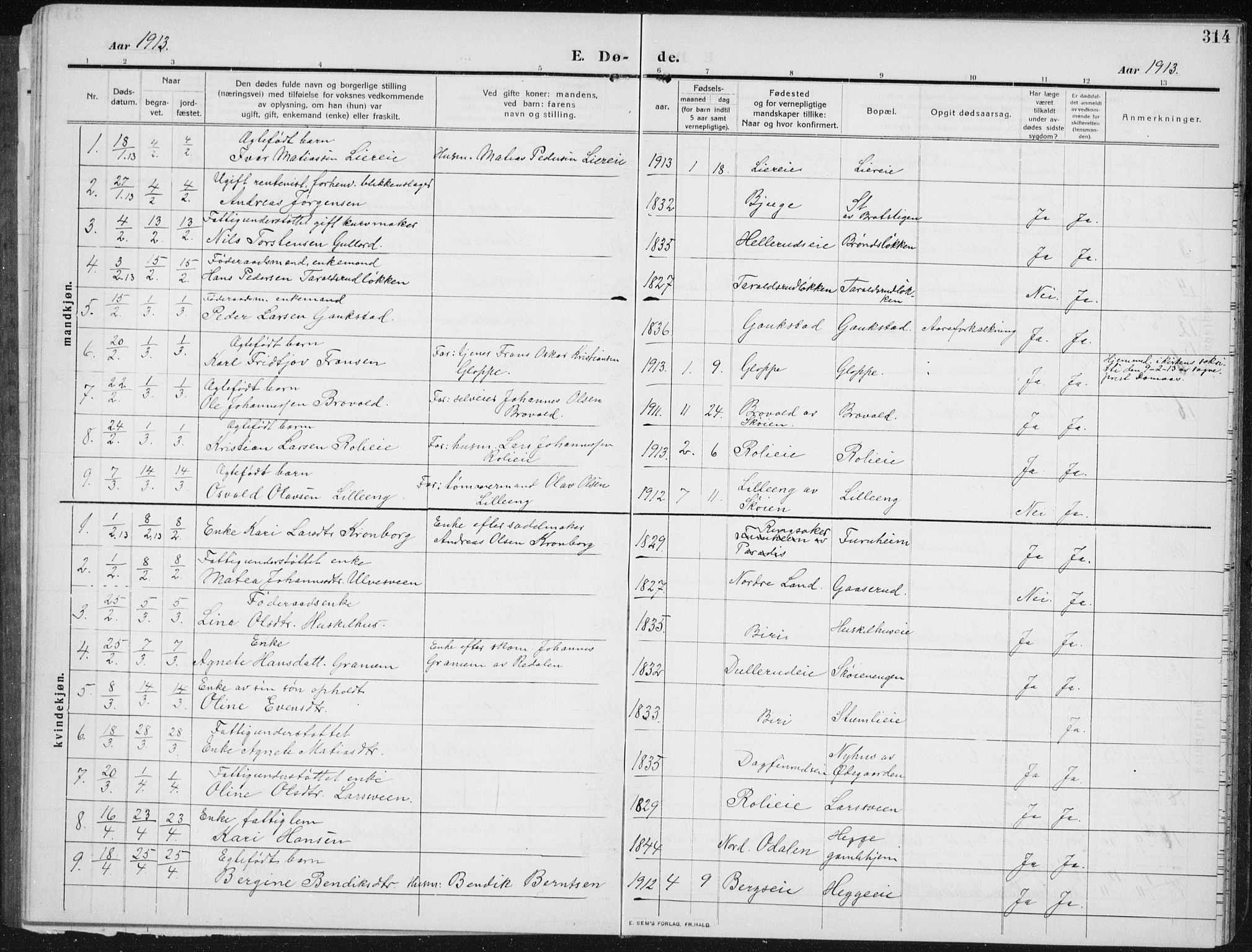 Biri prestekontor, SAH/PREST-096/H/Ha/Hab/L0006: Parish register (copy) no. 6, 1909-1938, p. 314