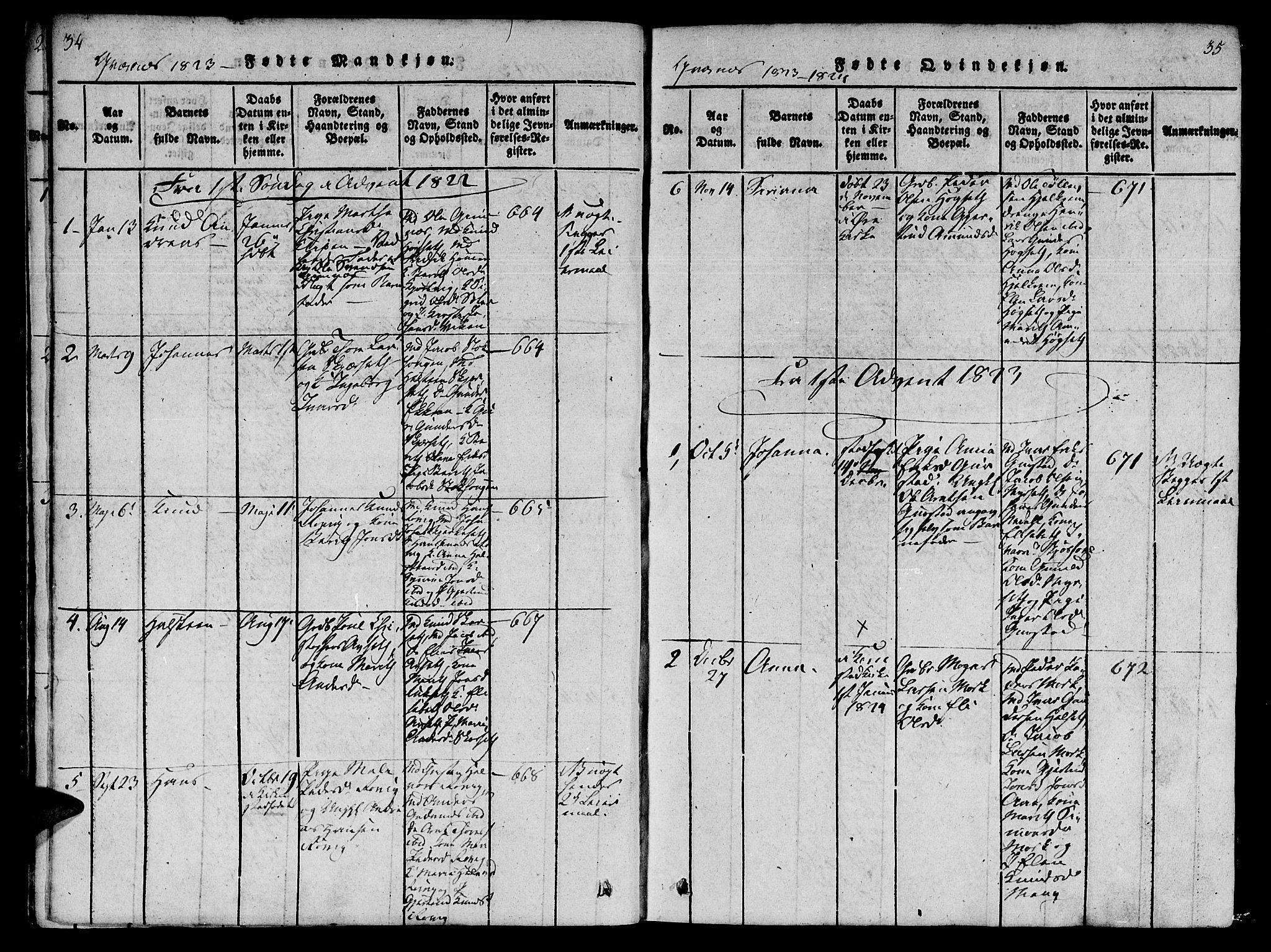 Ministerialprotokoller, klokkerbøker og fødselsregistre - Møre og Romsdal, AV/SAT-A-1454/568/L0800: Parish register (official) no. 568A09 /1, 1819-1830, p. 34-35