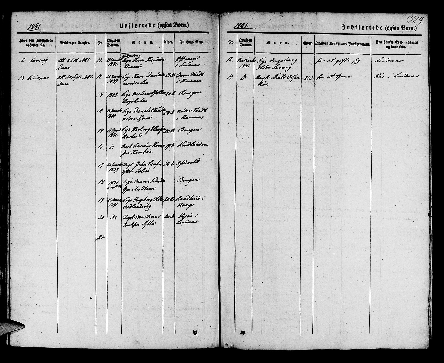 Manger sokneprestembete, AV/SAB-A-76801/H/Haa: Parish register (official) no. A 5, 1839-1848, p. 329