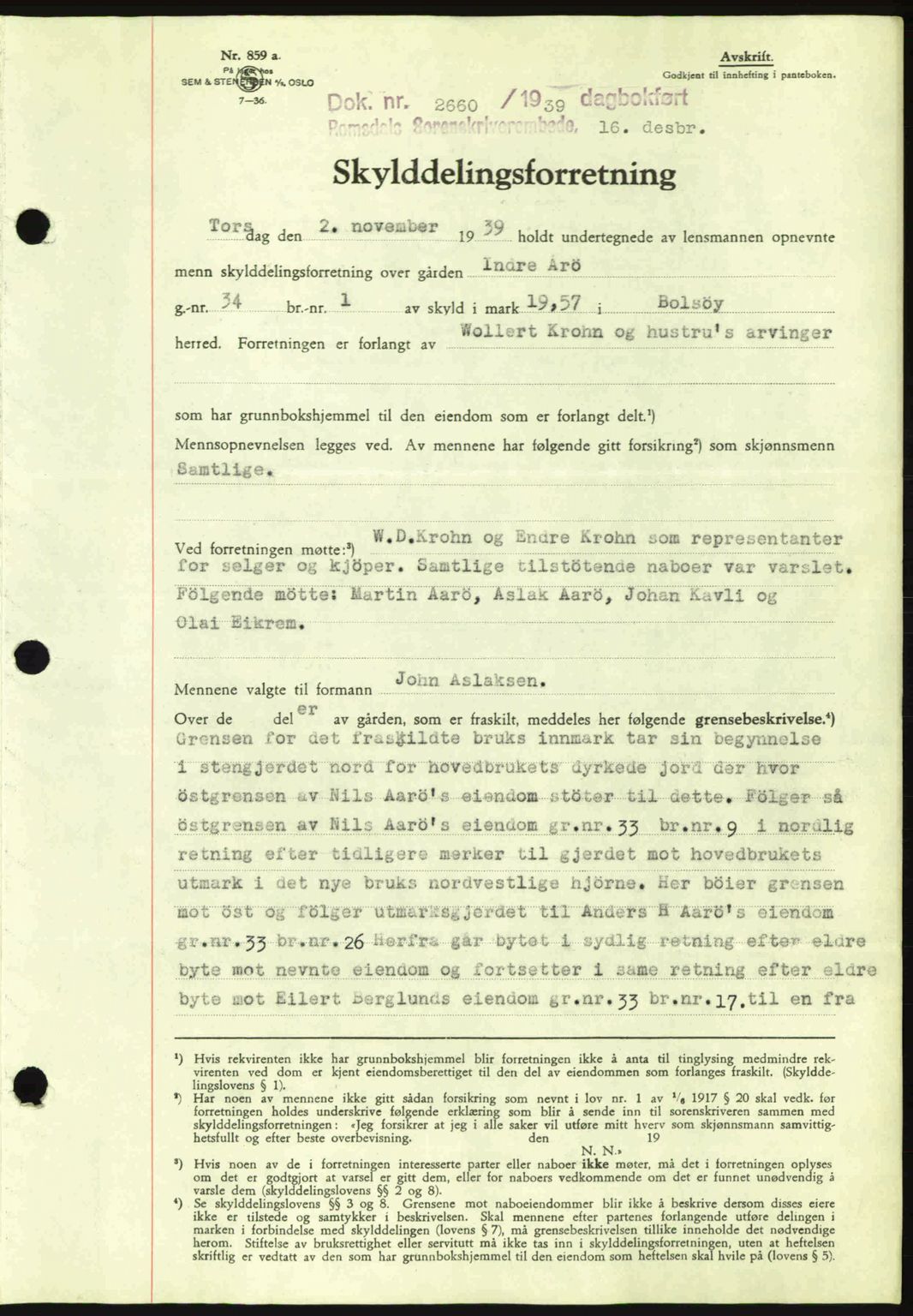 Romsdal sorenskriveri, AV/SAT-A-4149/1/2/2C: Mortgage book no. A8, 1939-1940, Diary no: : 2660/1939