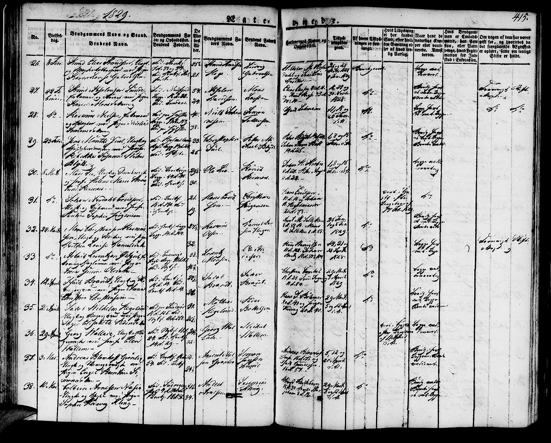Domkirken sokneprestembete, SAB/A-74801/H/Haa/L0012: Parish register (official) no. A 12, 1821-1840, p. 415