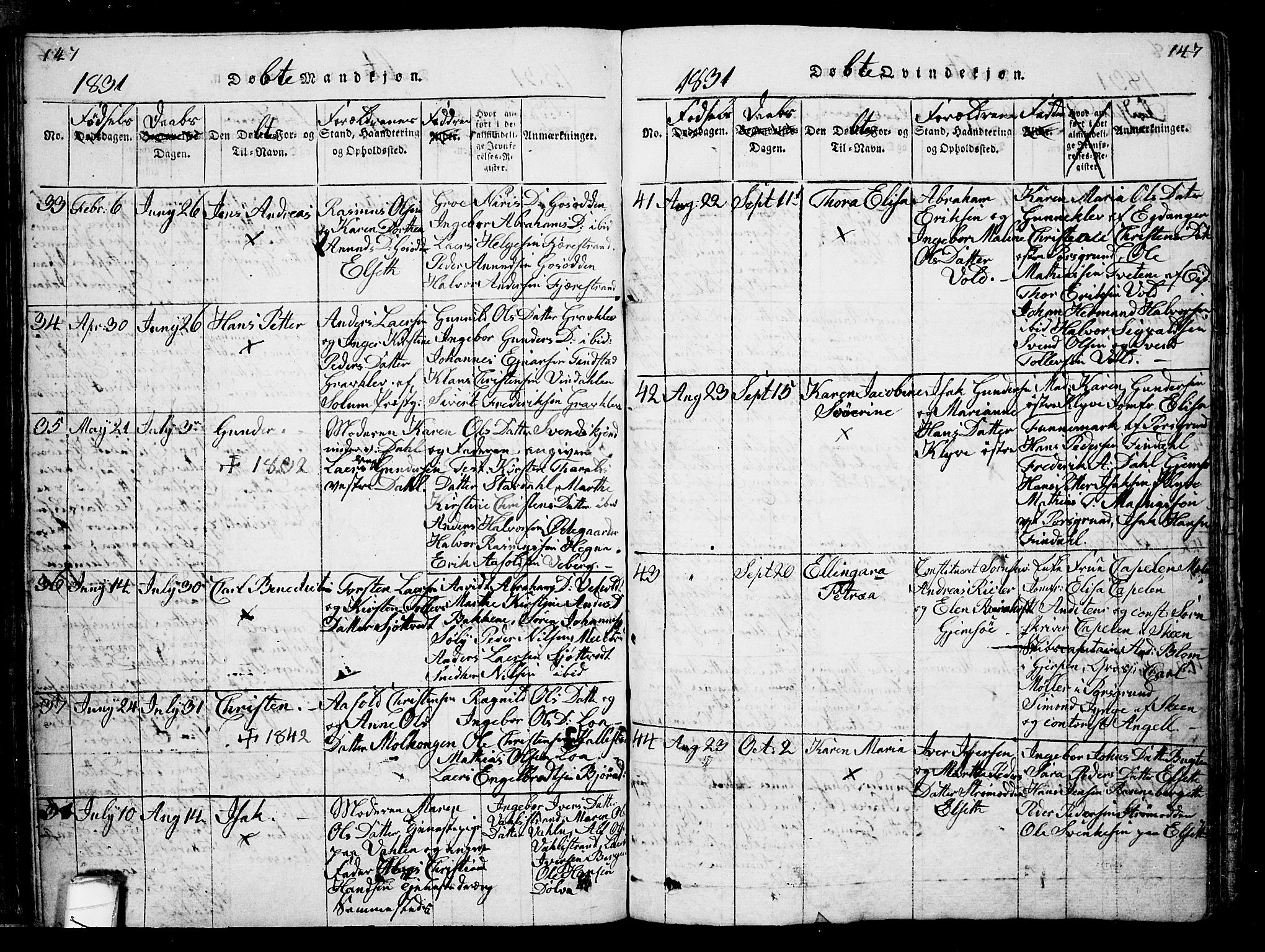 Solum kirkebøker, AV/SAKO-A-306/G/Ga/L0001: Parish register (copy) no. I 1, 1814-1833, p. 147