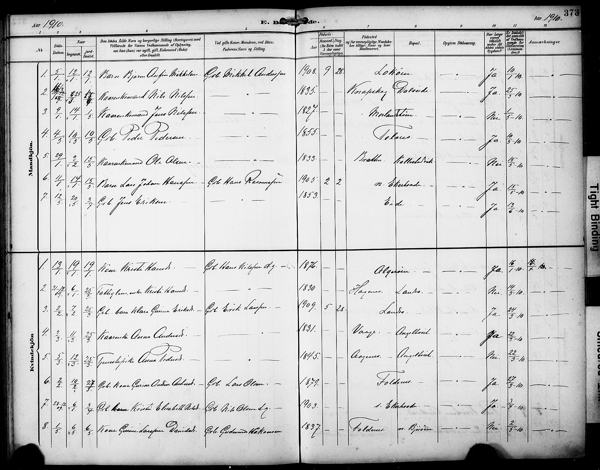 Fjell sokneprestembete, AV/SAB-A-75301/H/Hab: Parish register (copy) no. A 5, 1899-1918, p. 373