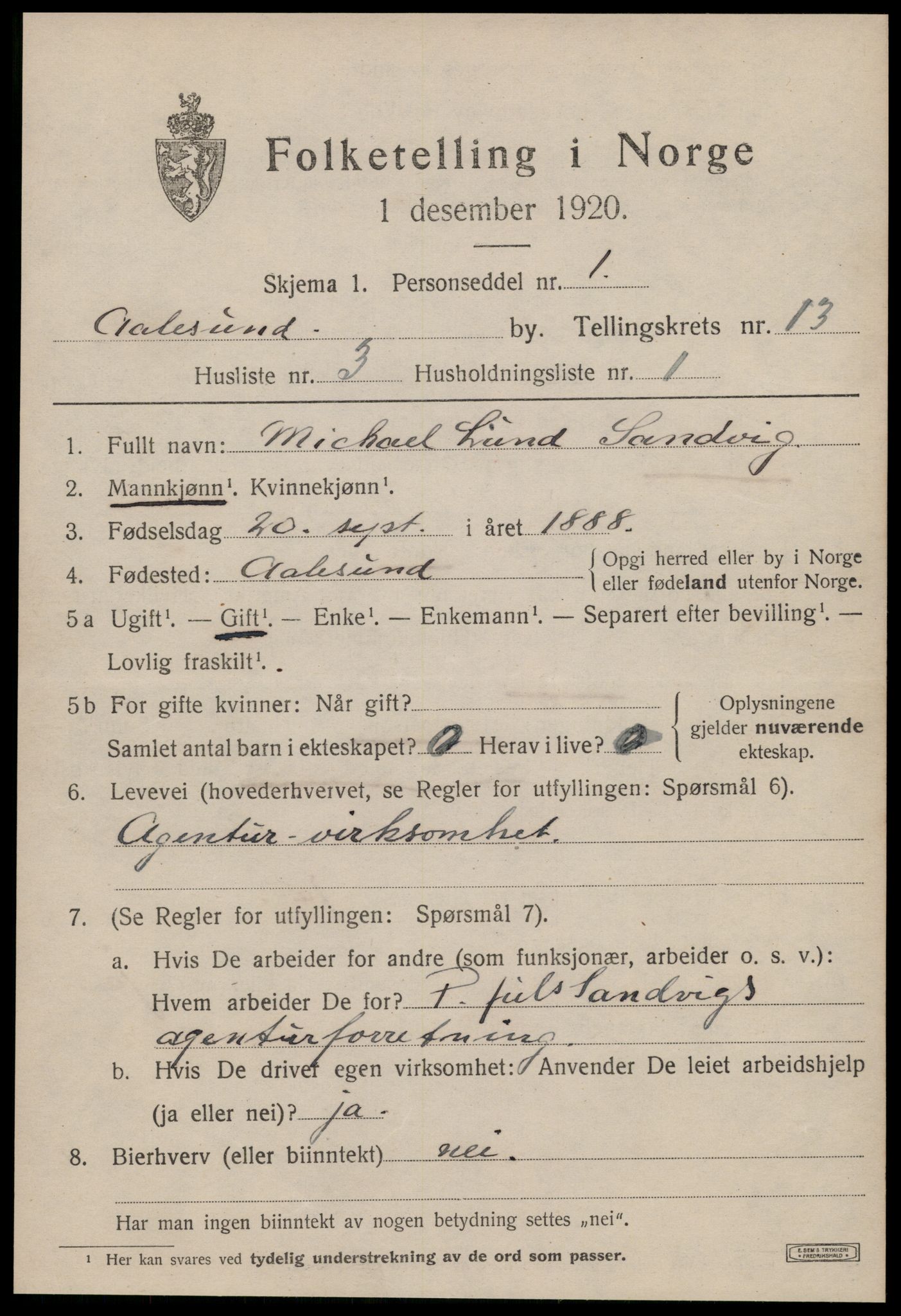 SAT, 1920 census for Ålesund, 1920, p. 27898