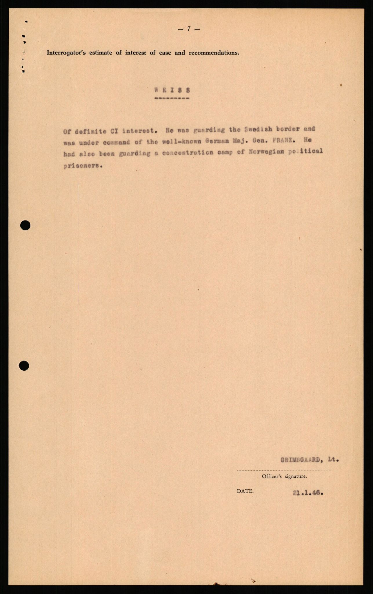 Forsvaret, Forsvarets overkommando II, AV/RA-RAFA-3915/D/Db/L0035: CI Questionaires. Tyske okkupasjonsstyrker i Norge. Tyskere., 1945-1946, p. 323