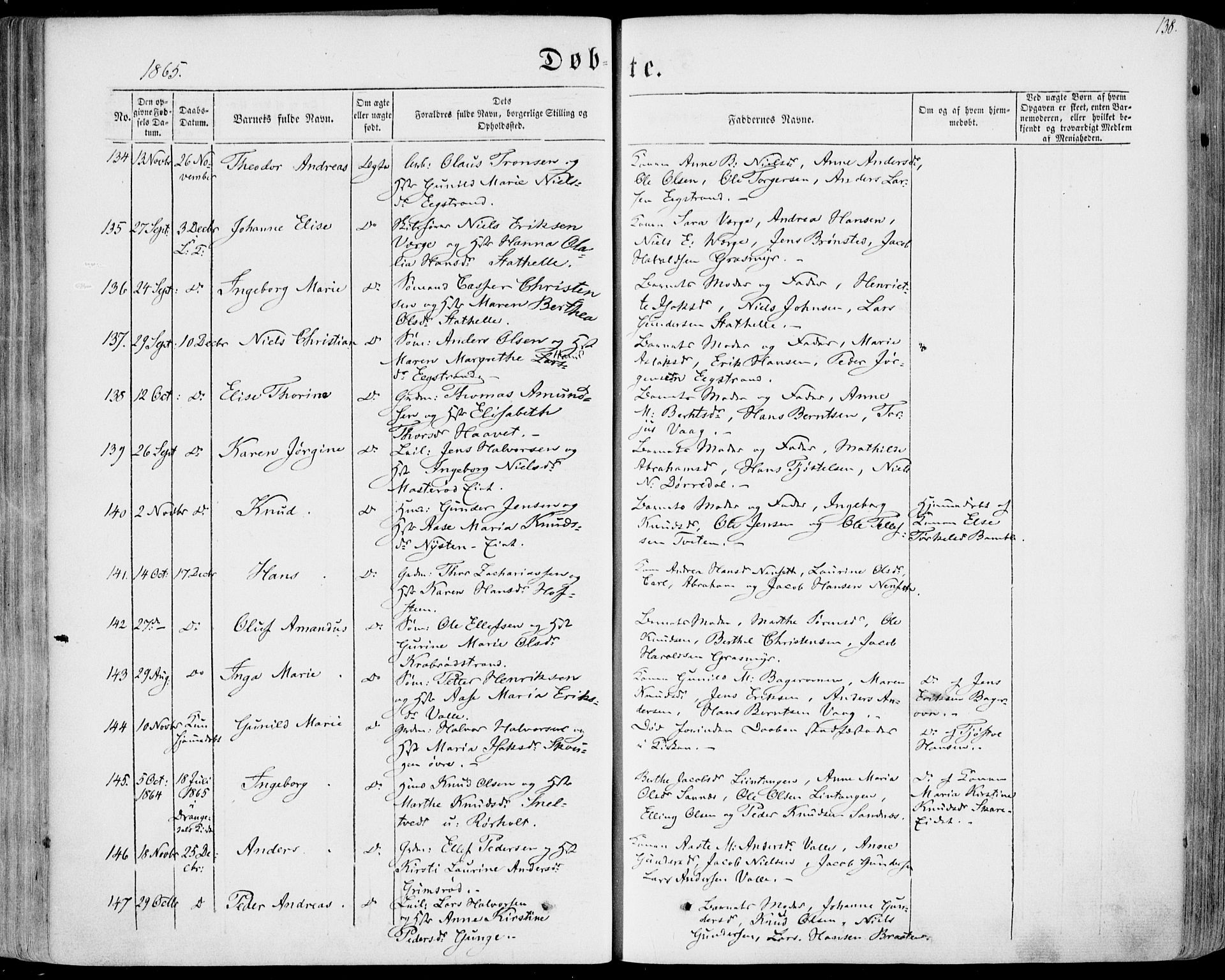 Bamble kirkebøker, AV/SAKO-A-253/F/Fa/L0005: Parish register (official) no. I 5, 1854-1869, p. 138