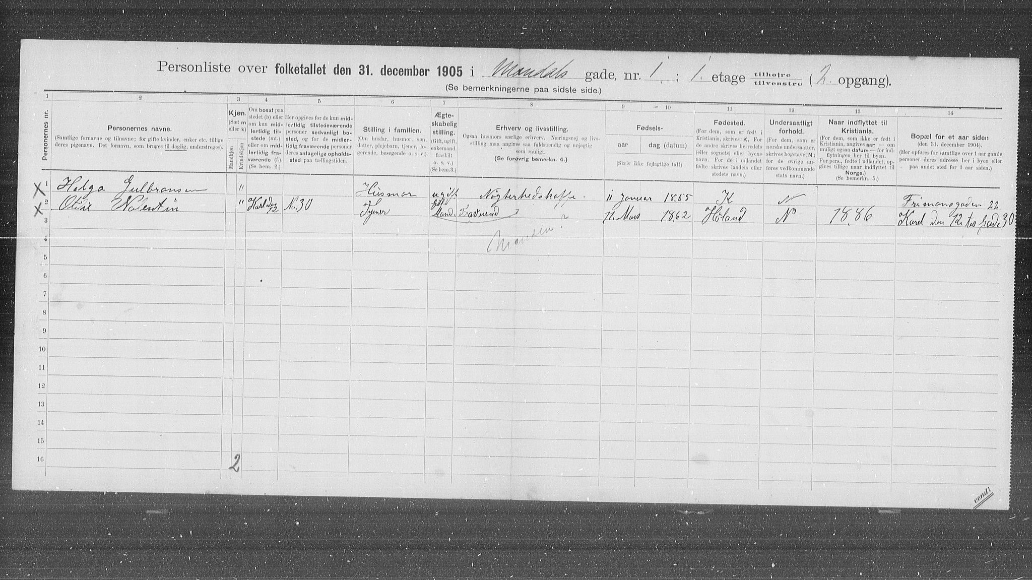 OBA, Municipal Census 1905 for Kristiania, 1905, p. 31535