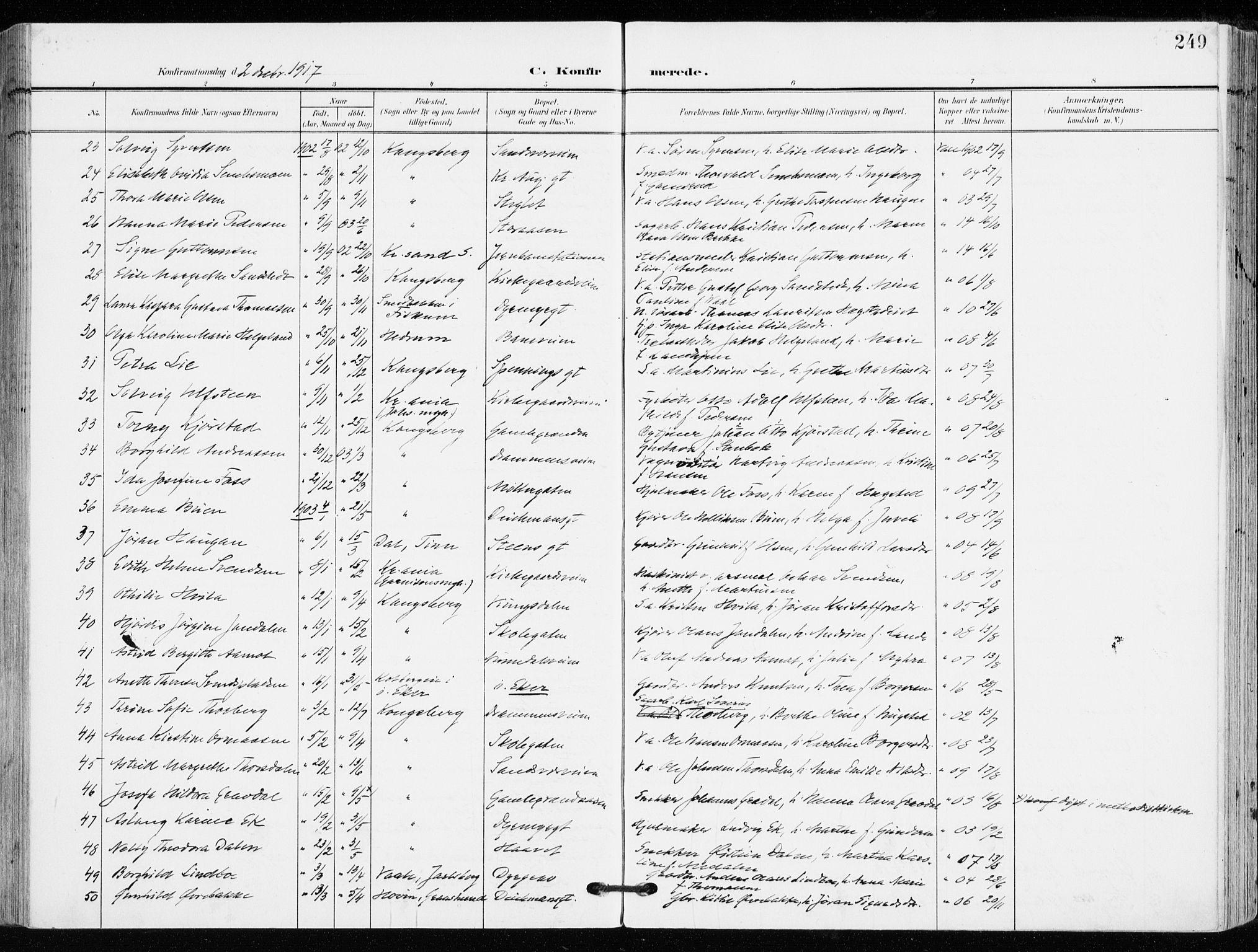 Kongsberg kirkebøker, AV/SAKO-A-22/F/Fb/L0004: Parish register (official) no. II 4, 1906-1918, p. 249