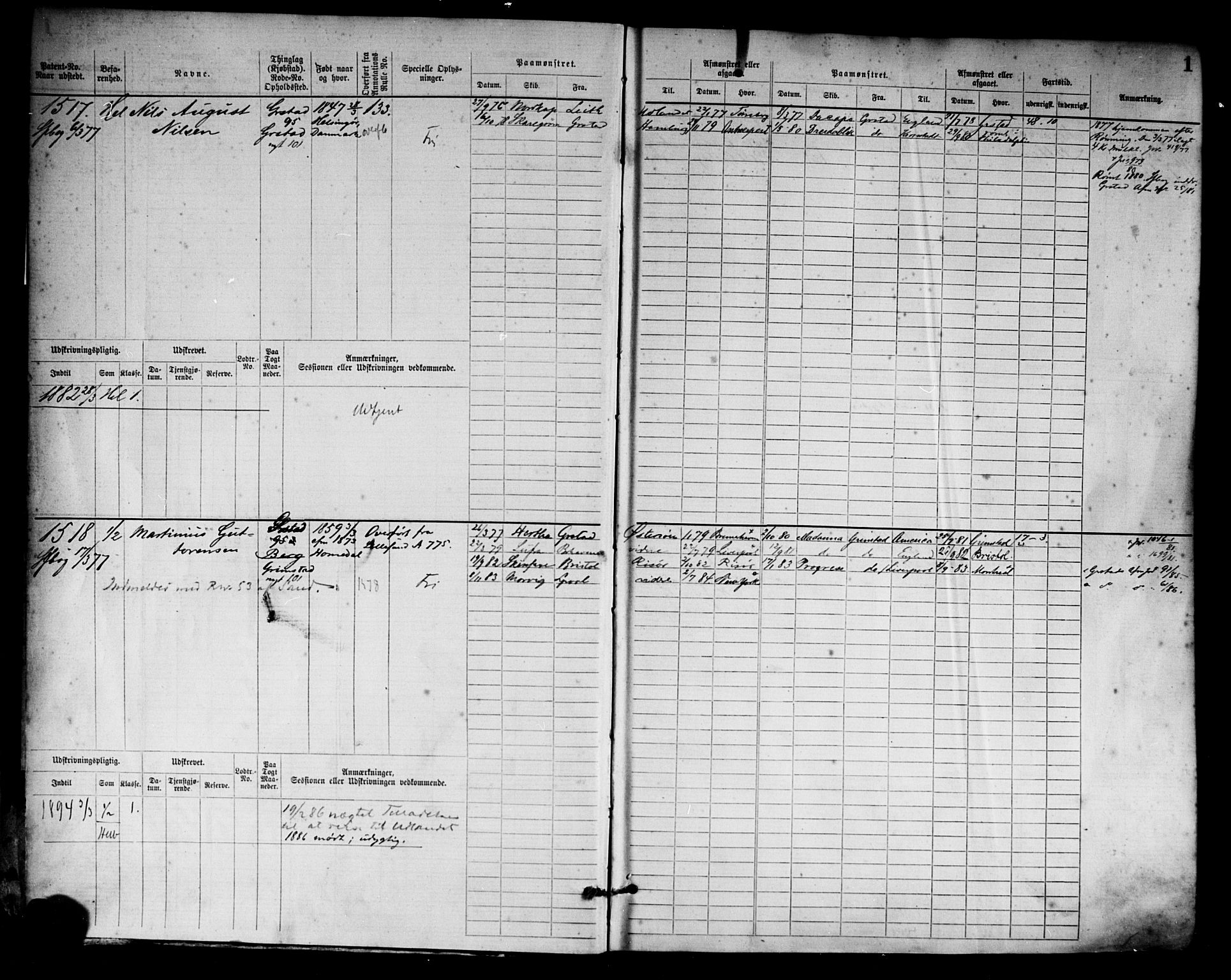 Grimstad mønstringskrets, AV/SAK-2031-0013/F/Fb/L0003: Hovedrulle nr 1517-2276, F-6, 1877-1888, p. 2