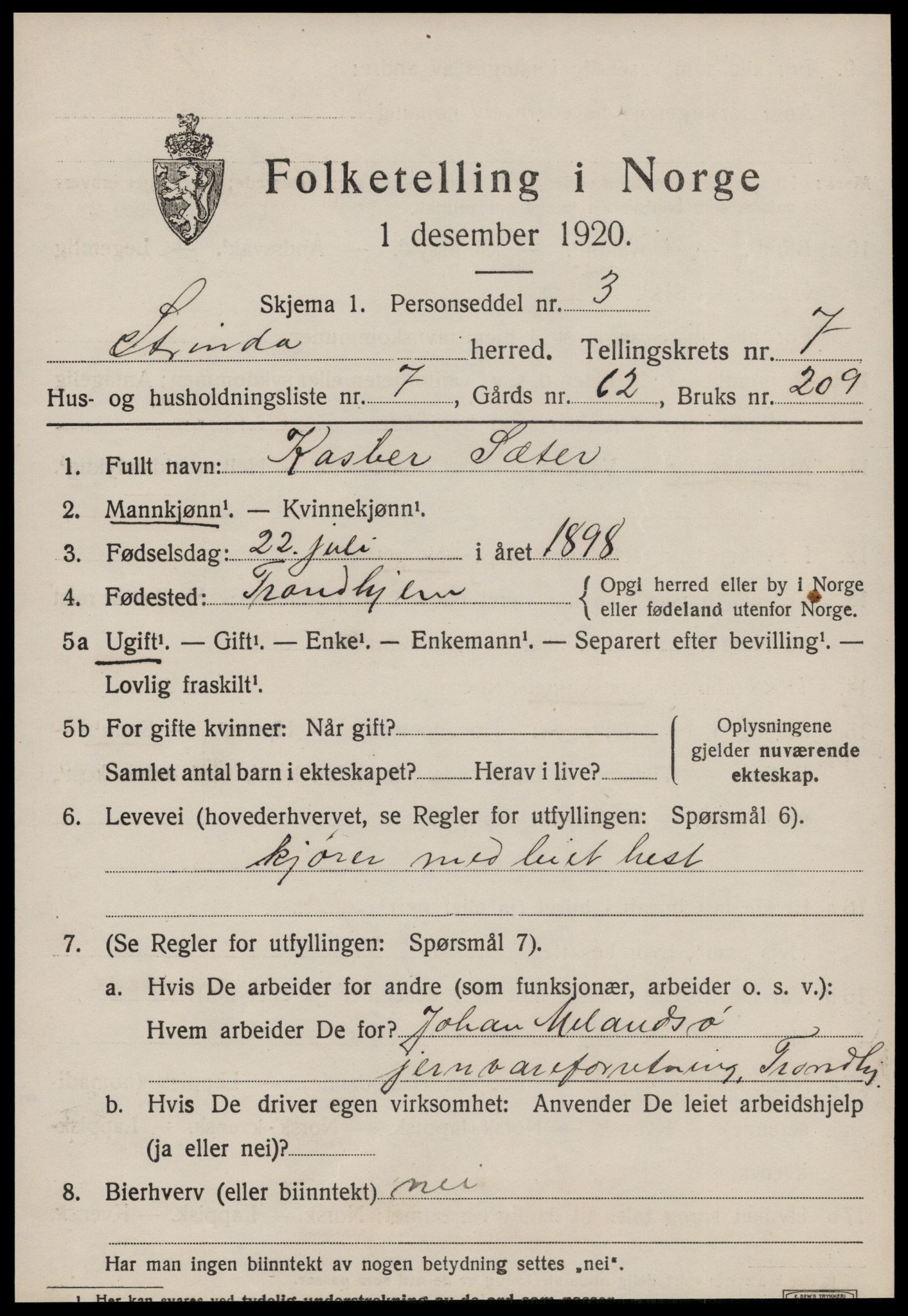 SAT, 1920 census for Strinda, 1920, p. 17092