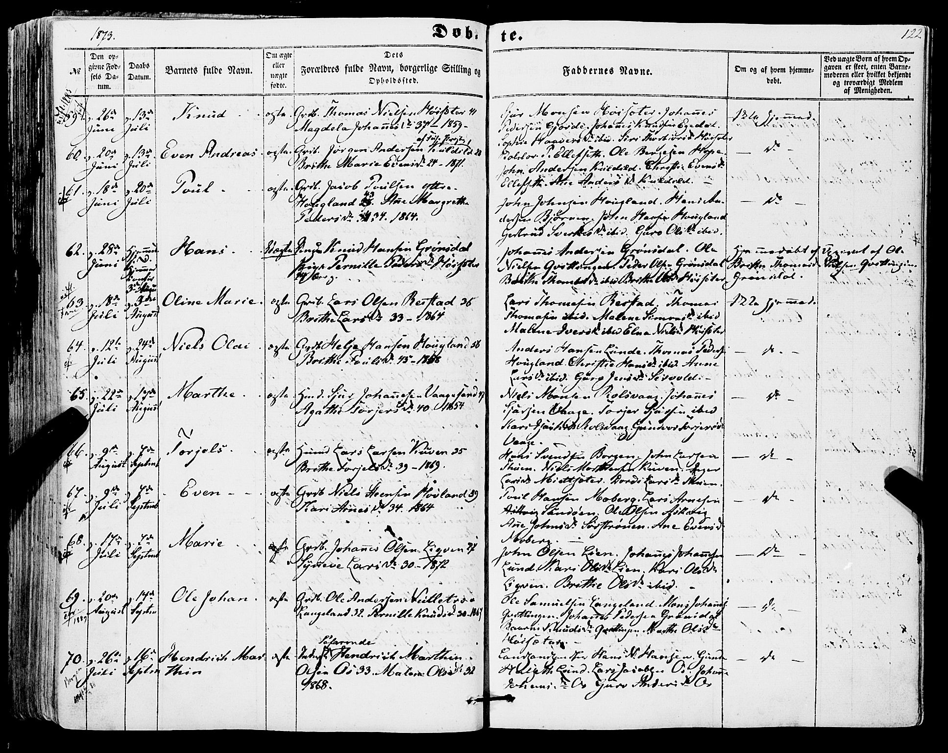 Os sokneprestembete, AV/SAB-A-99929: Parish register (official) no. A 17, 1860-1873, p. 122