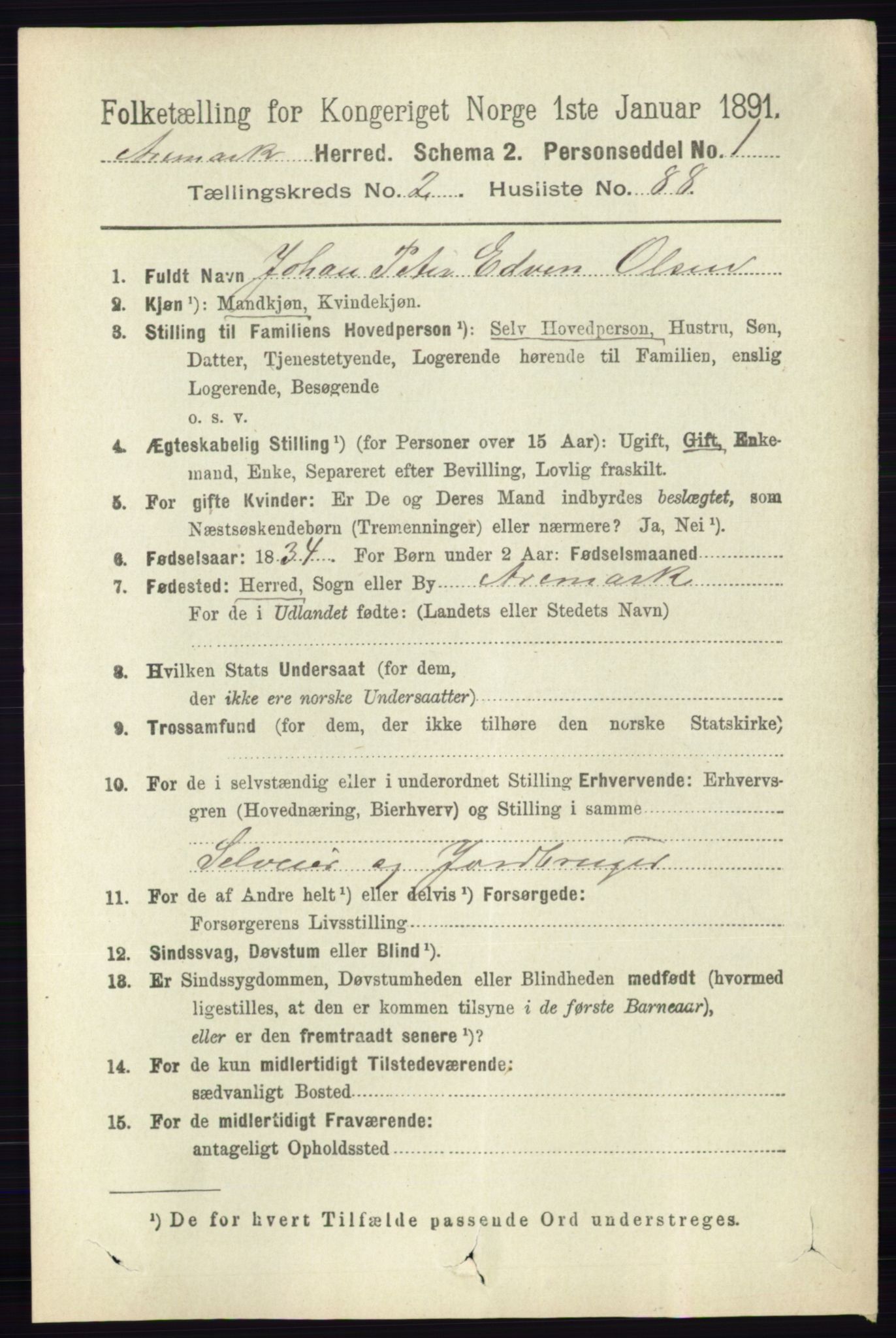 RA, 1891 census for 0118 Aremark, 1891, p. 1336