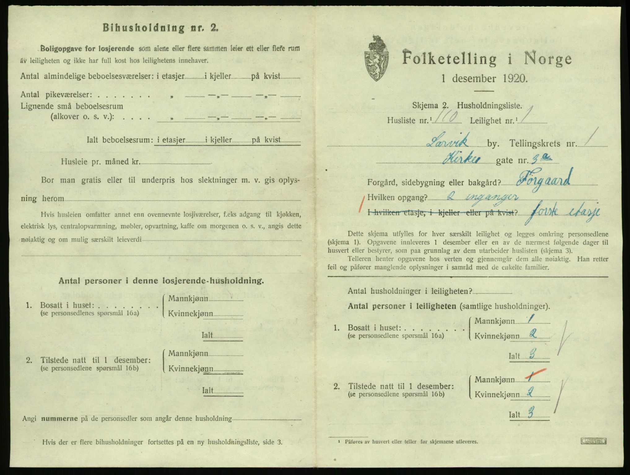 SAKO, 1920 census for Larvik, 1920, p. 3418