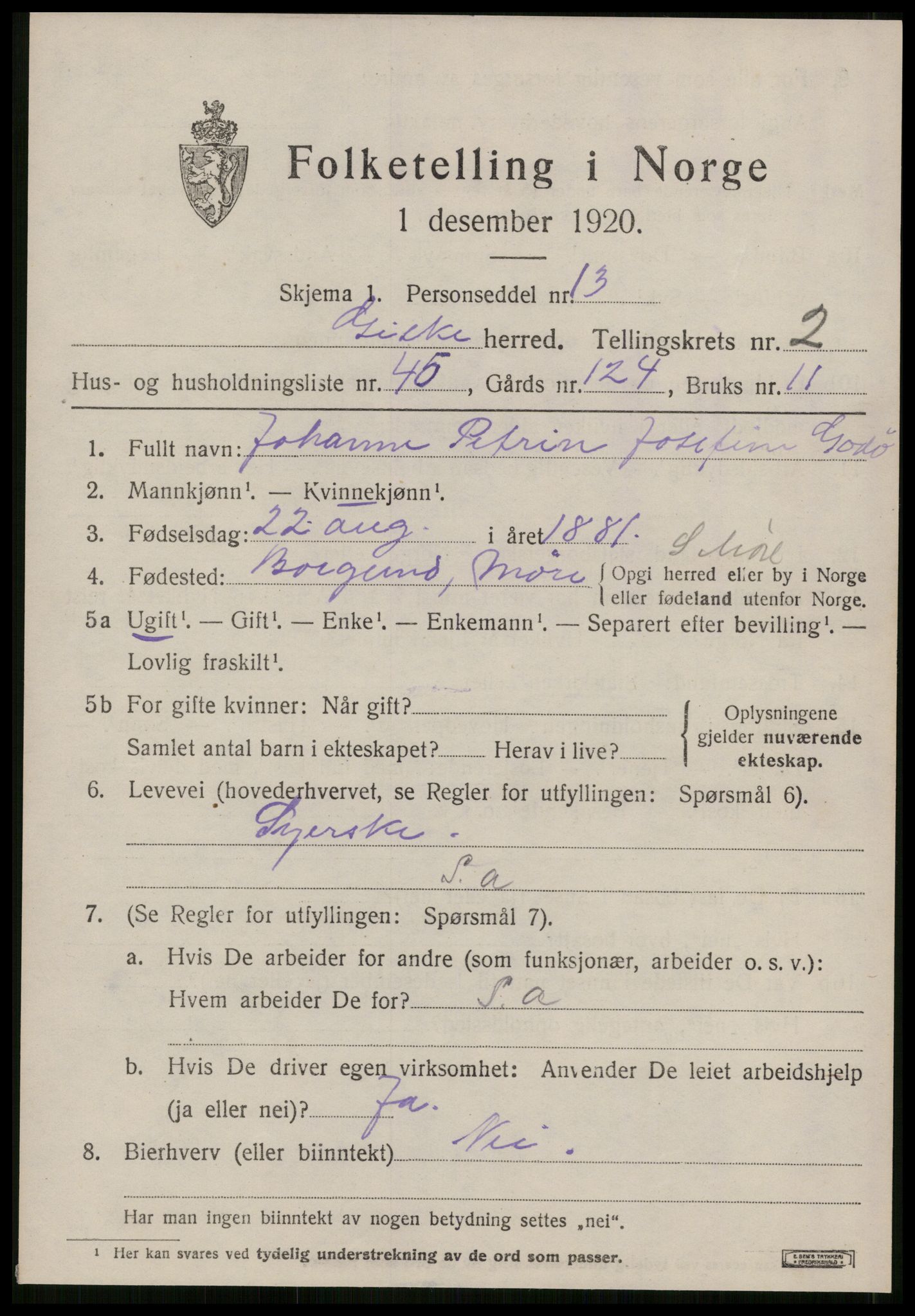 SAT, 1920 census for Giske, 1920, p. 1624