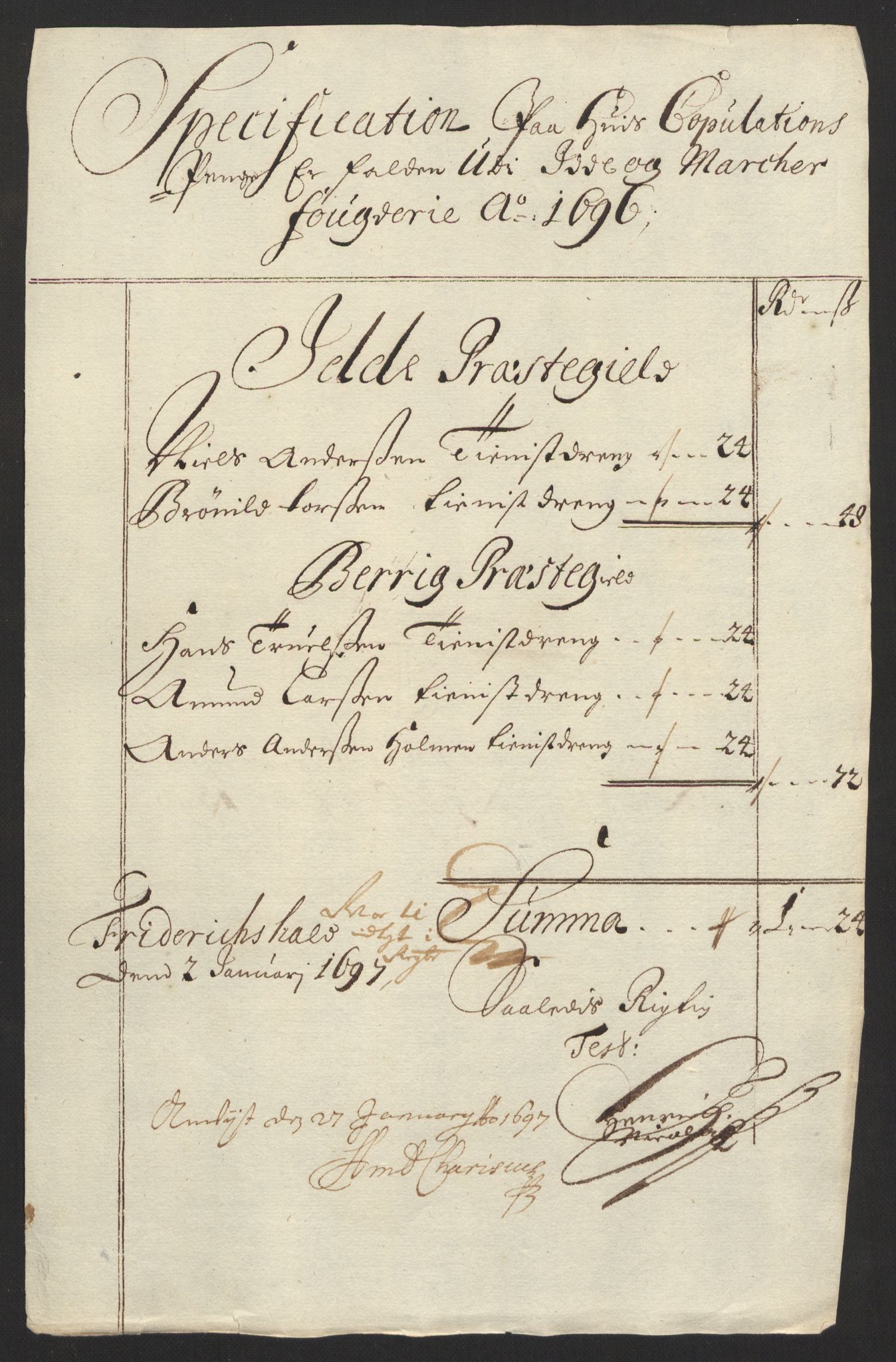 Rentekammeret inntil 1814, Reviderte regnskaper, Fogderegnskap, RA/EA-4092/R01/L0013: Fogderegnskap Idd og Marker, 1696-1698, p. 134