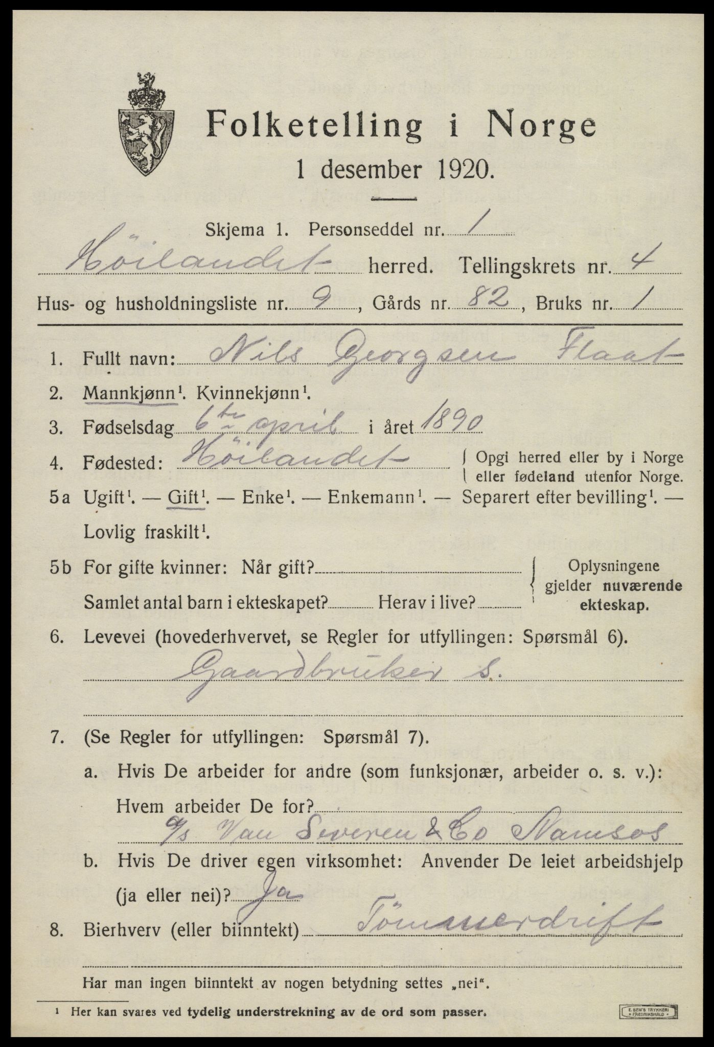 SAT, 1920 census for Høylandet, 1920, p. 2296