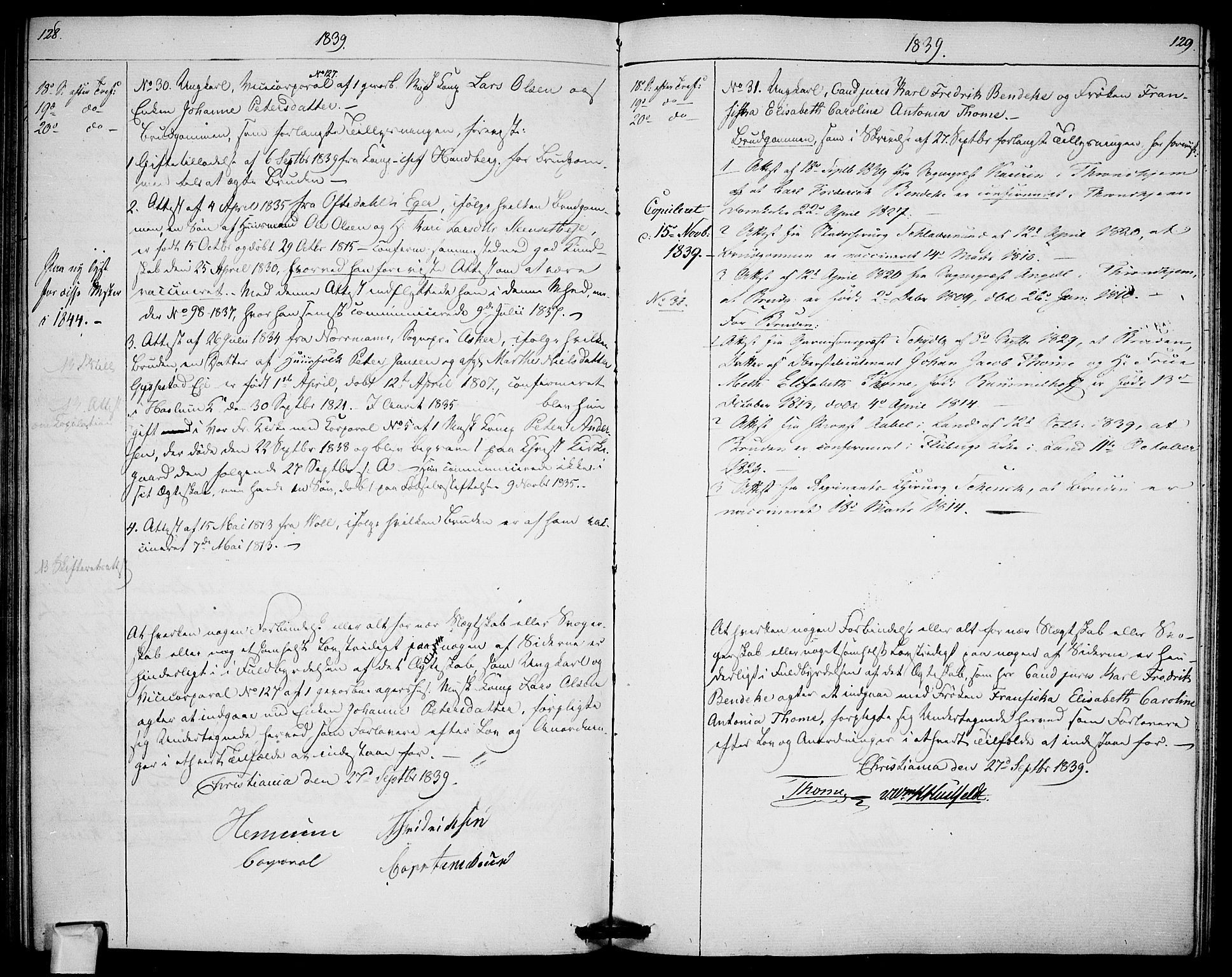 Garnisonsmenigheten Kirkebøker, AV/SAO-A-10846/H/Ha/L0003: Banns register no. I 3, 1835-1840, p. 128-129