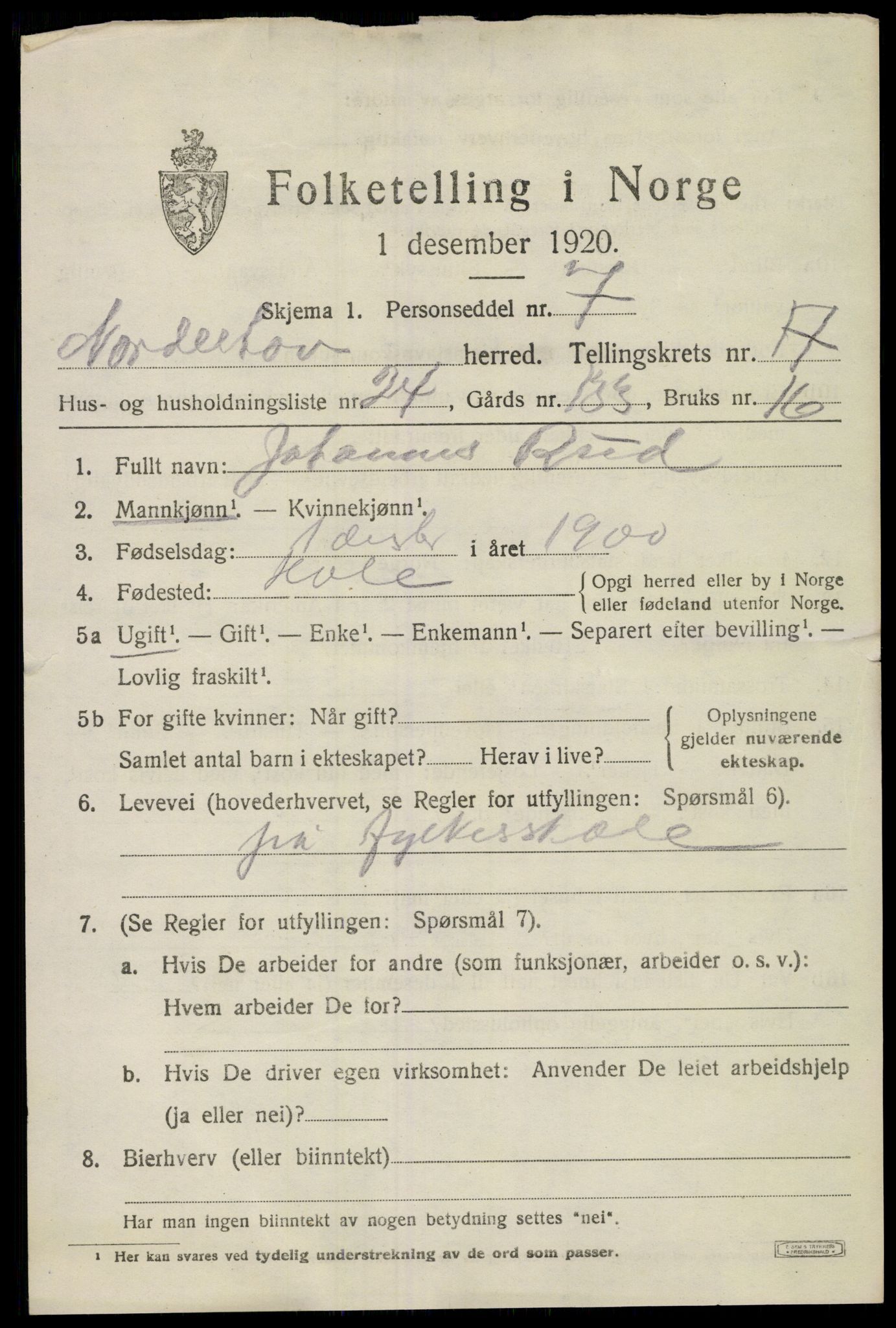 SAKO, 1920 census for Norderhov, 1920, p. 18742