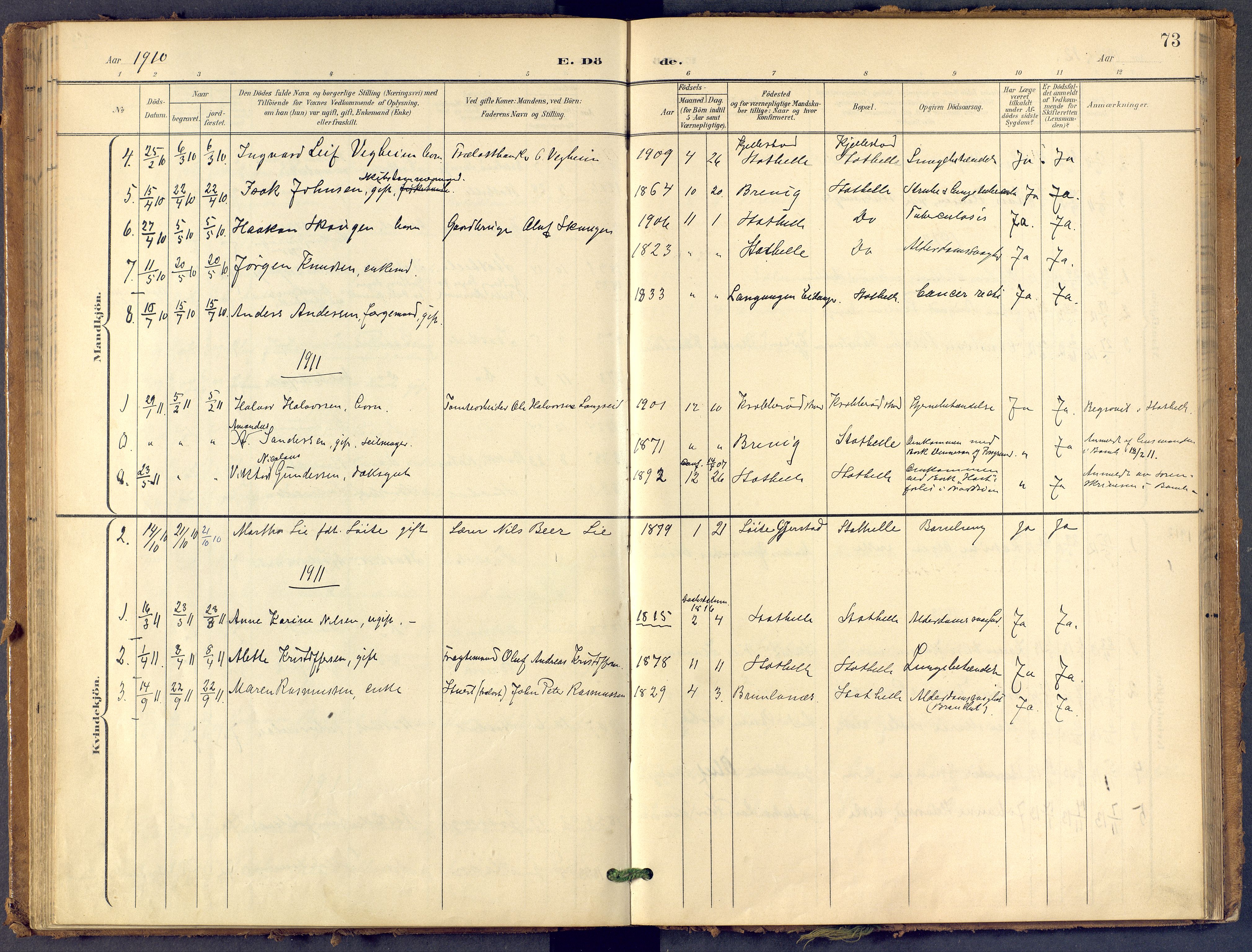 Bamble kirkebøker, SAKO/A-253/F/Fb/L0002: Parish register (official) no. II 2, 1900-1921, p. 73